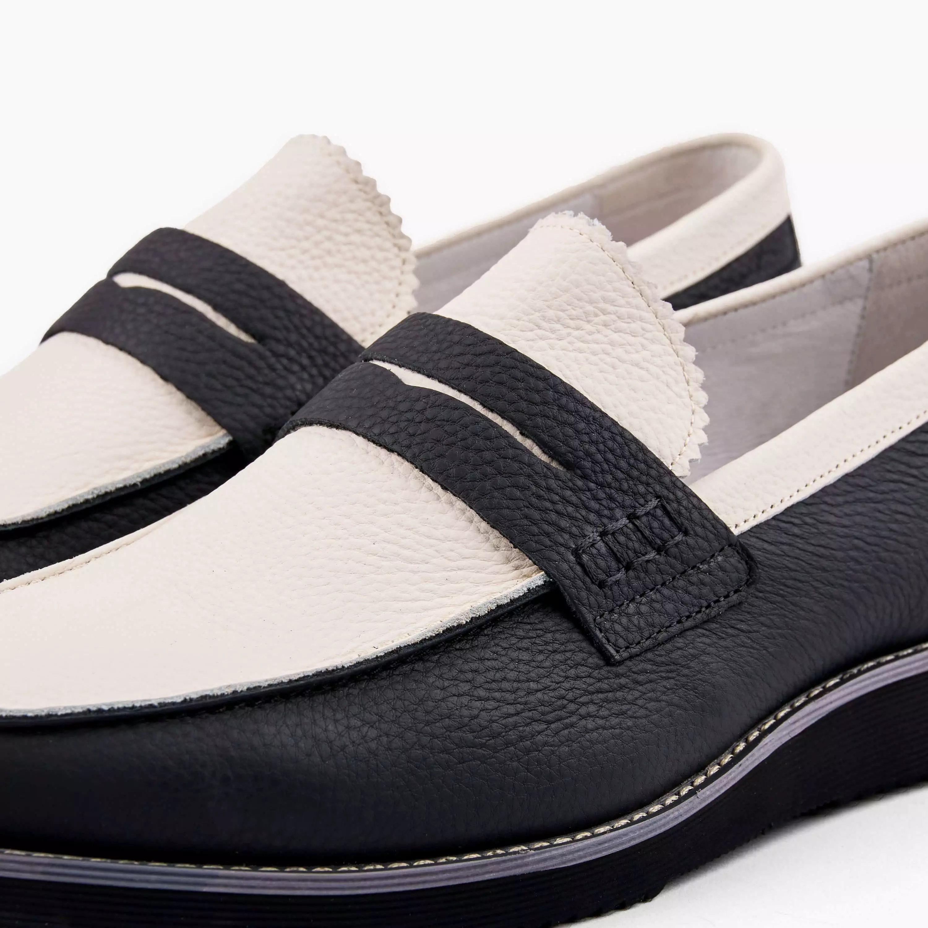 Abe Black and White Leather Penny Loafers