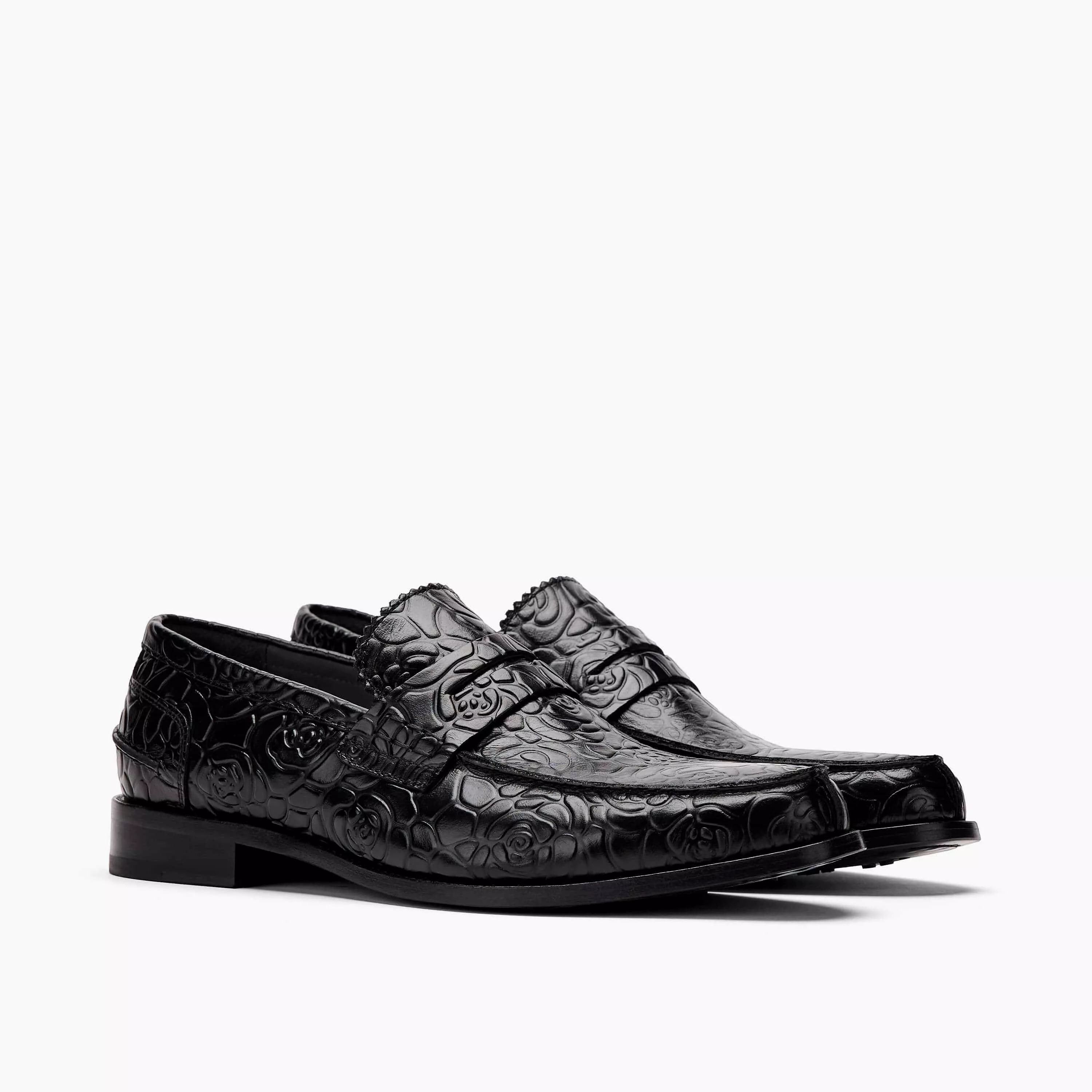 Abe Black Floral Leather Penny Loafers