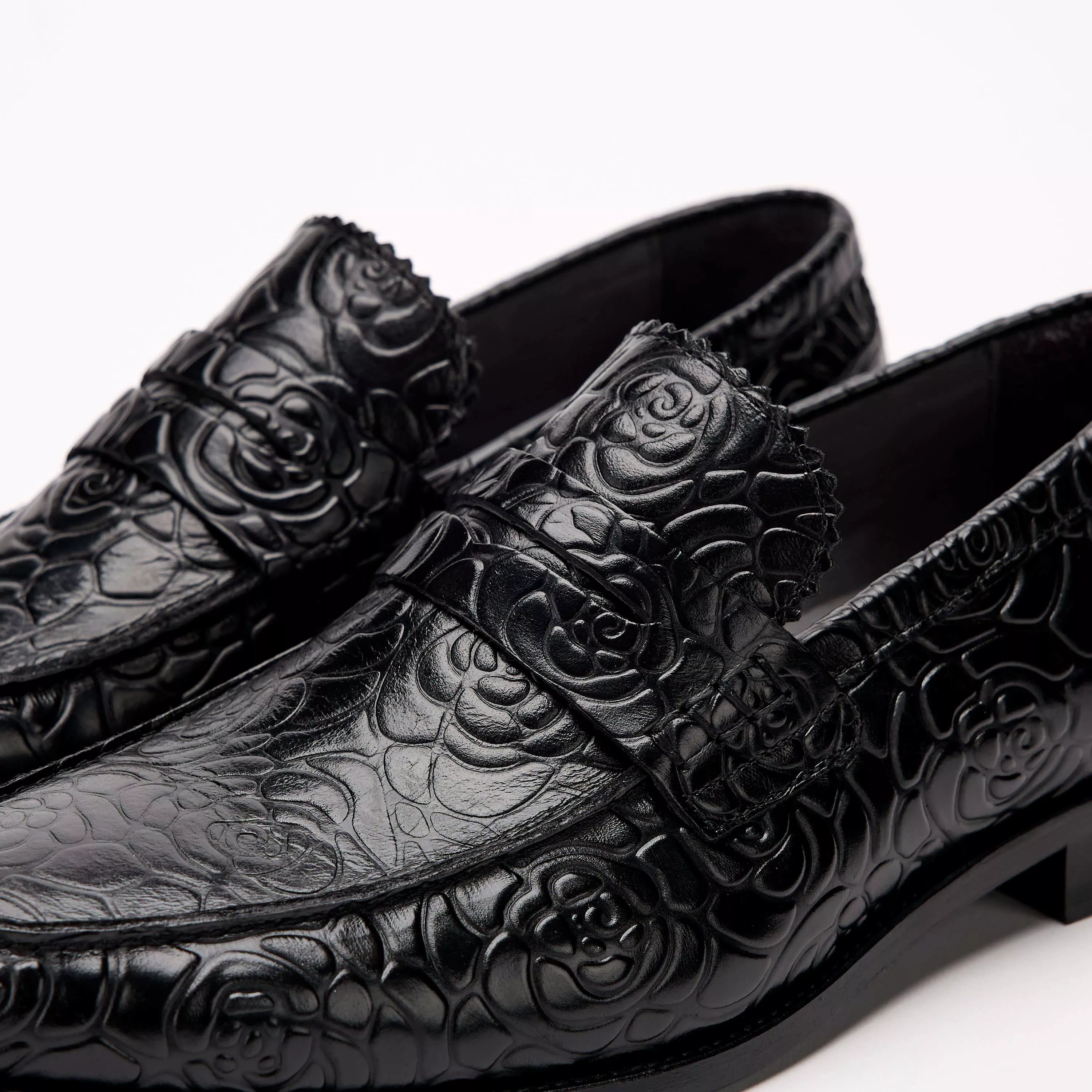 Abe Black Floral Leather Penny Loafers