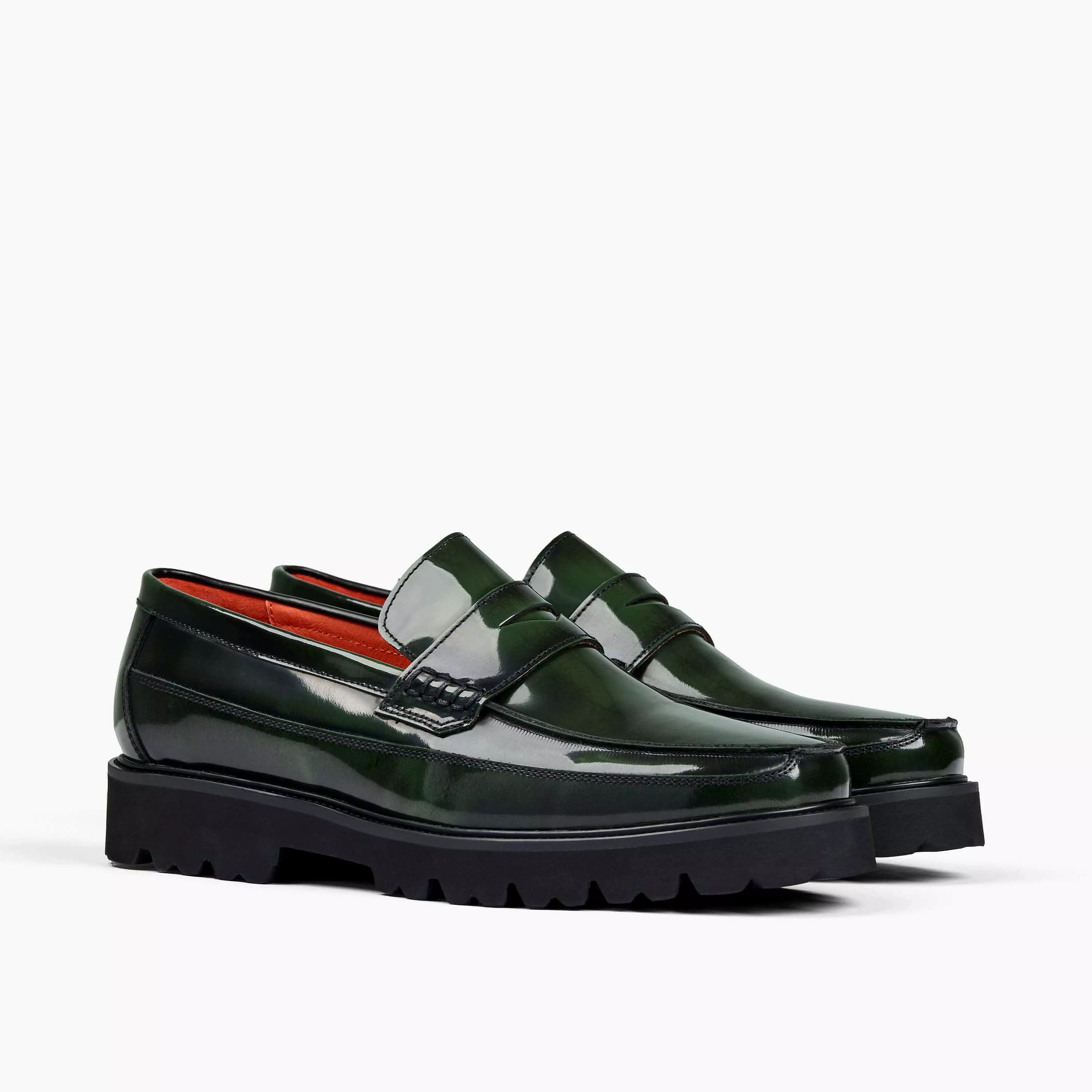 Adler Dark Green Patent Leather Penny Loafers