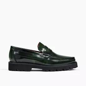 Adler Dark Green Patent Leather Penny Loafers