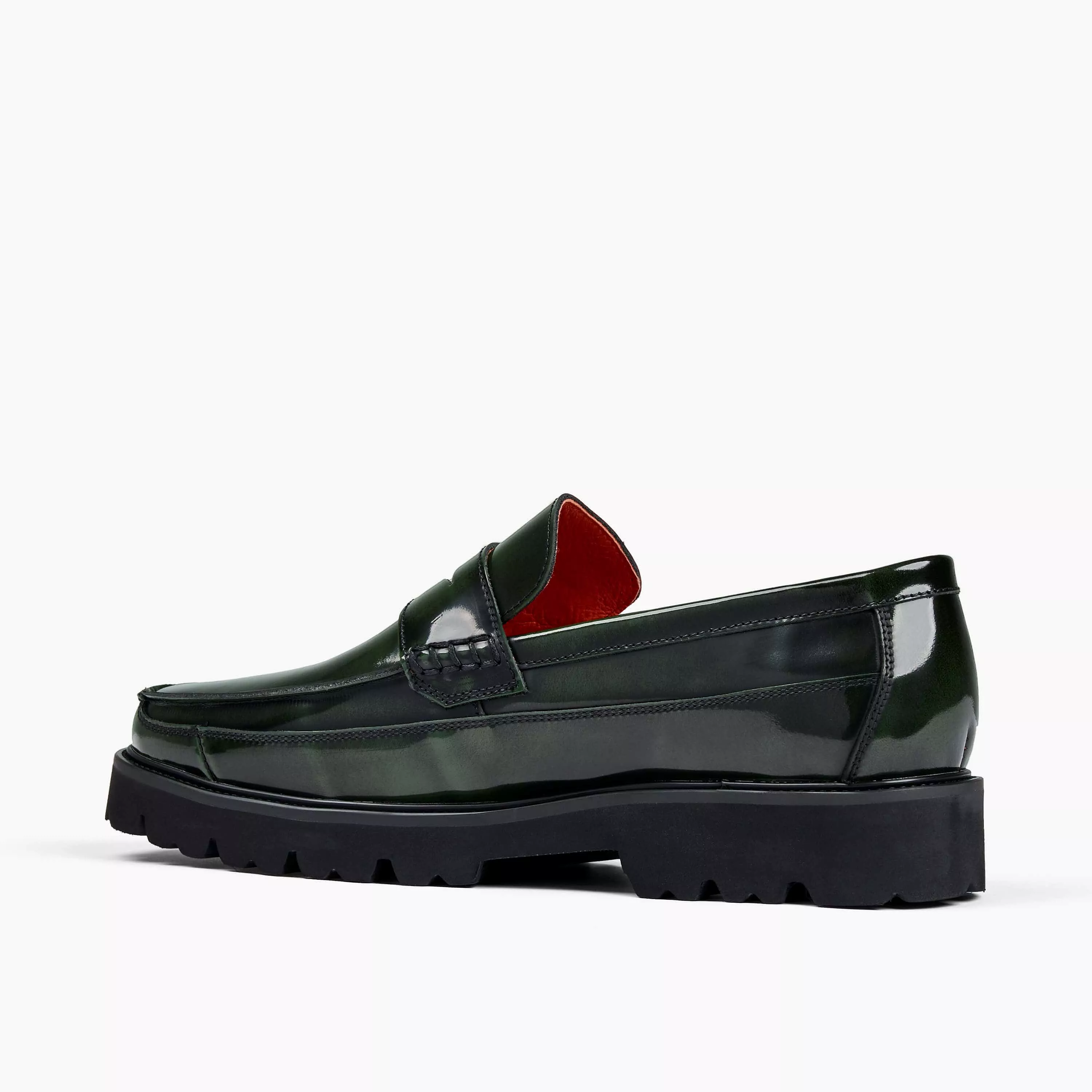 Adler Dark Green Patent Leather Penny Loafers