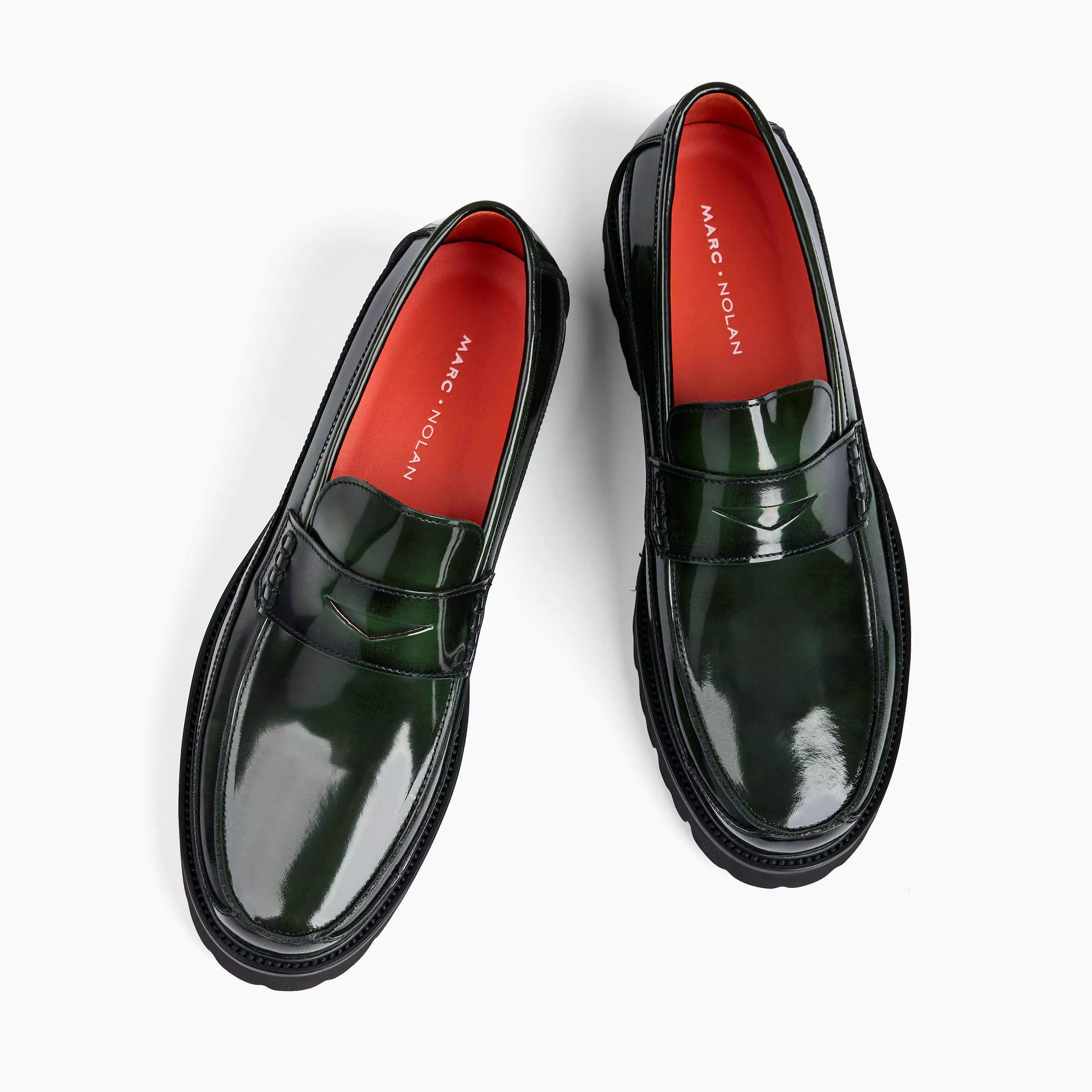 Adler Dark Green Patent Leather Penny Loafers