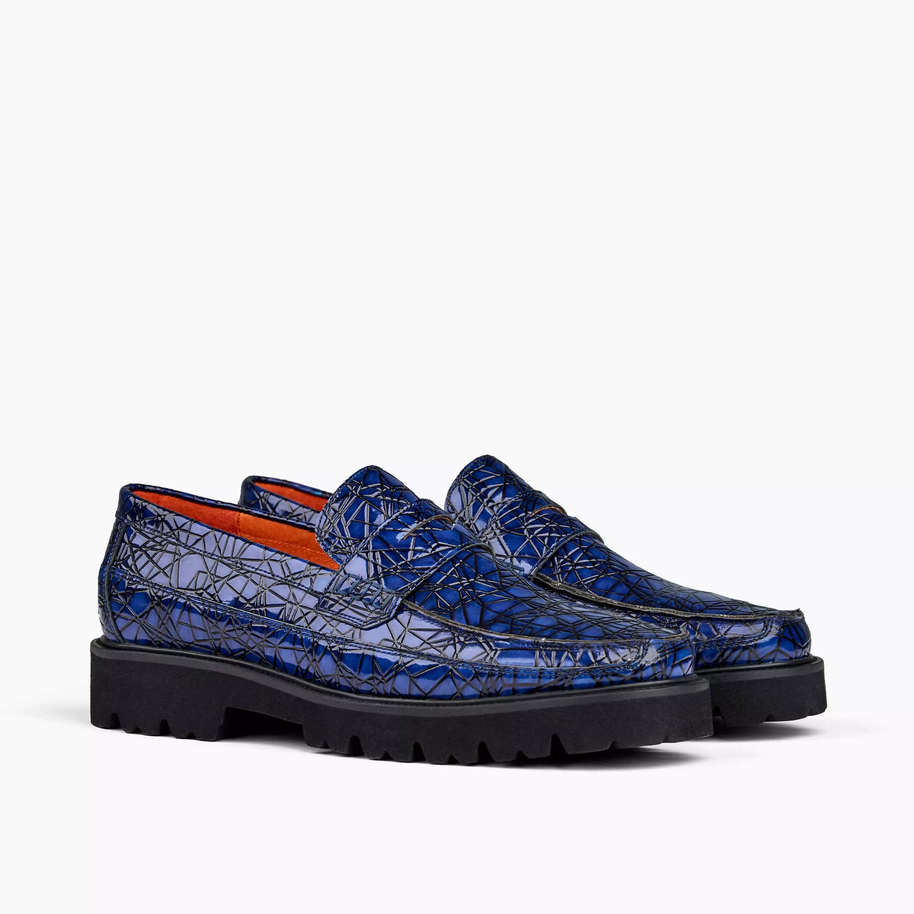 Adler Navy Croc Leather Penny Loafers