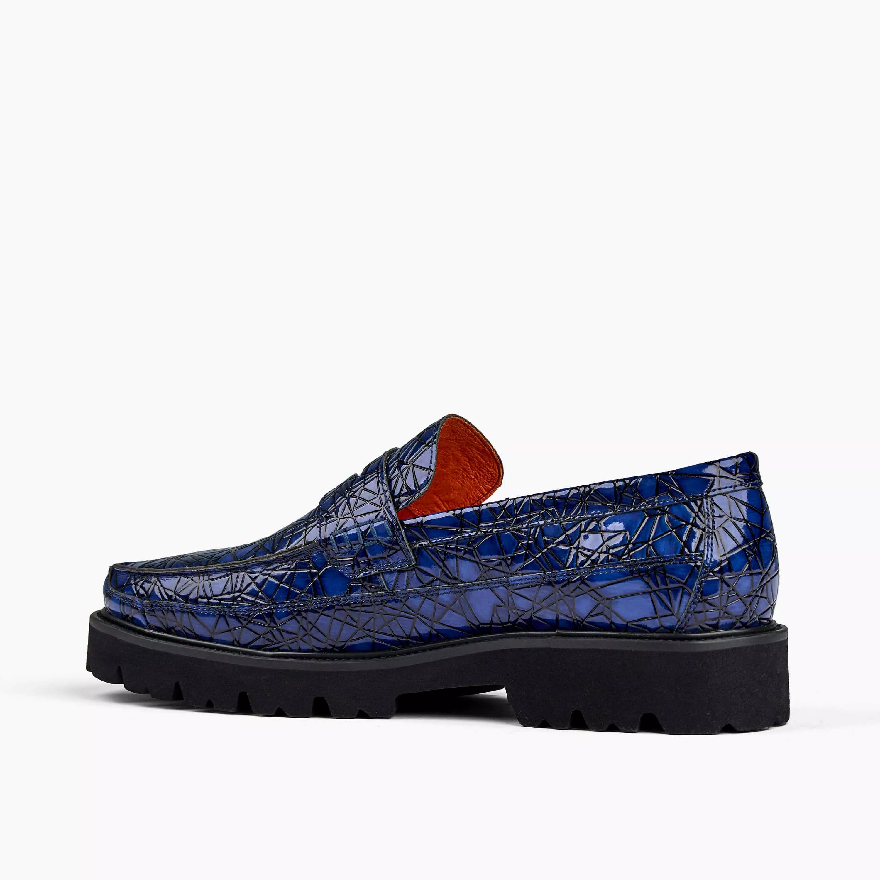 Adler Navy Croc Leather Penny Loafers