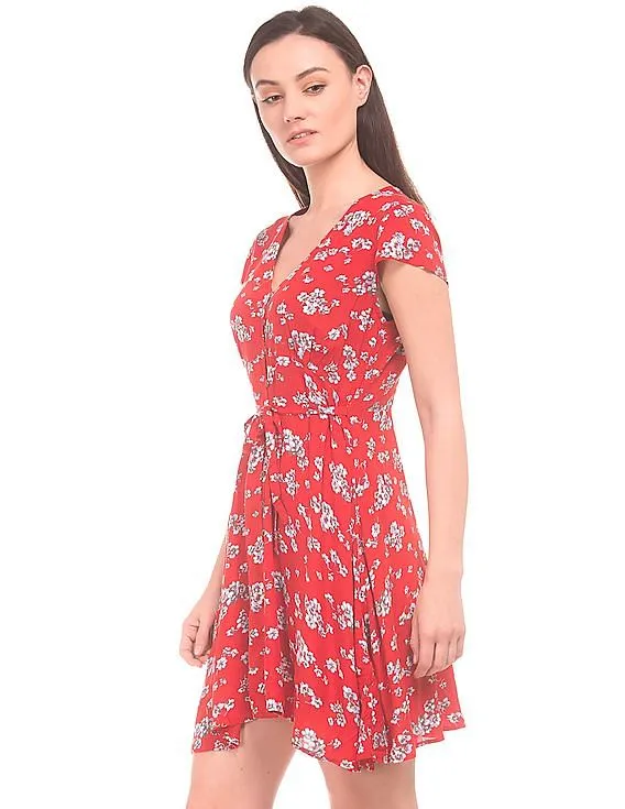 Aeropostale Floral Printed V-Neck Fit And Flare Dress