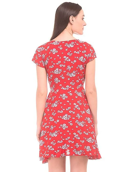 Aeropostale Floral Printed V-Neck Fit And Flare Dress