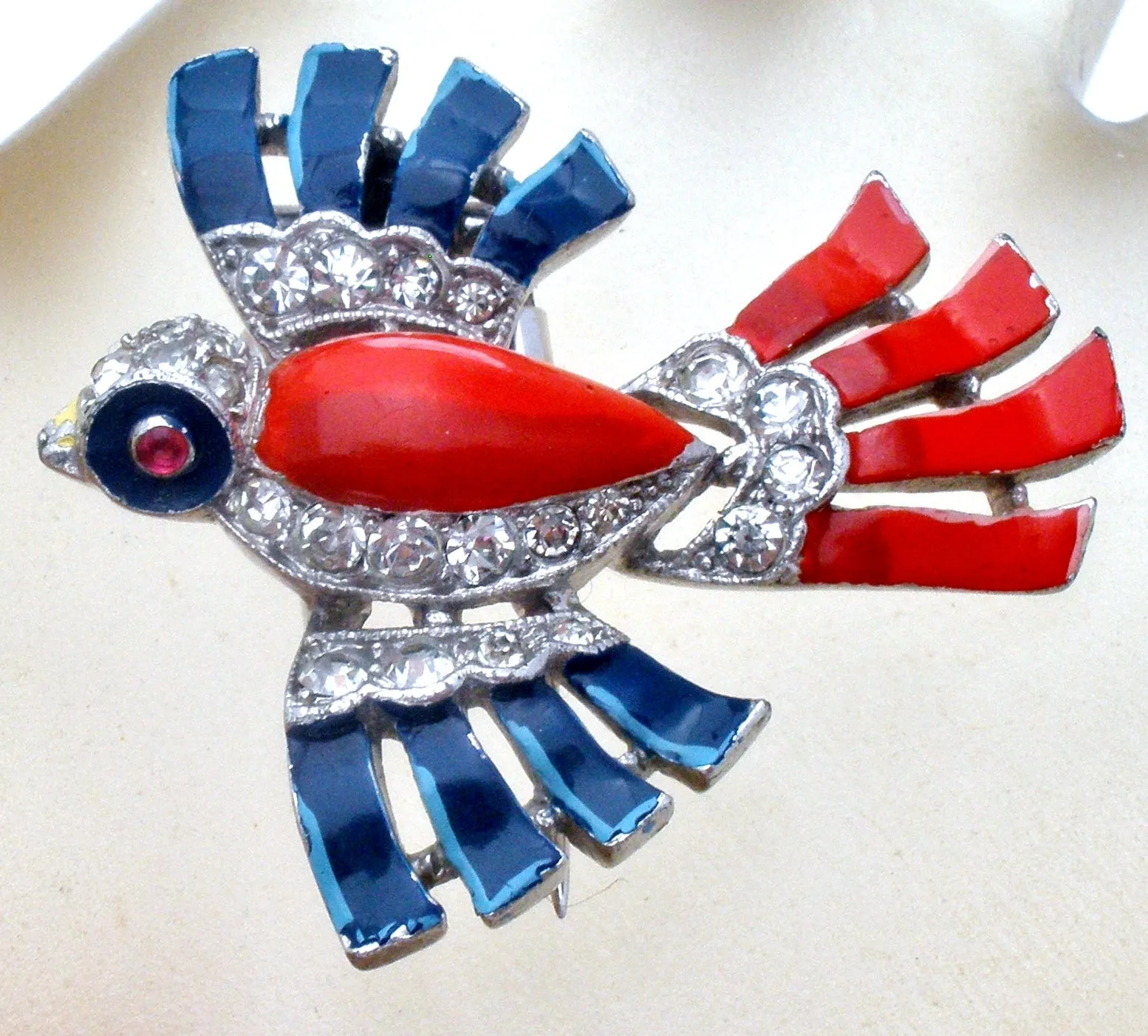 Alfred Philippe Trifari Bird Fur Clip Patriotic Vintage