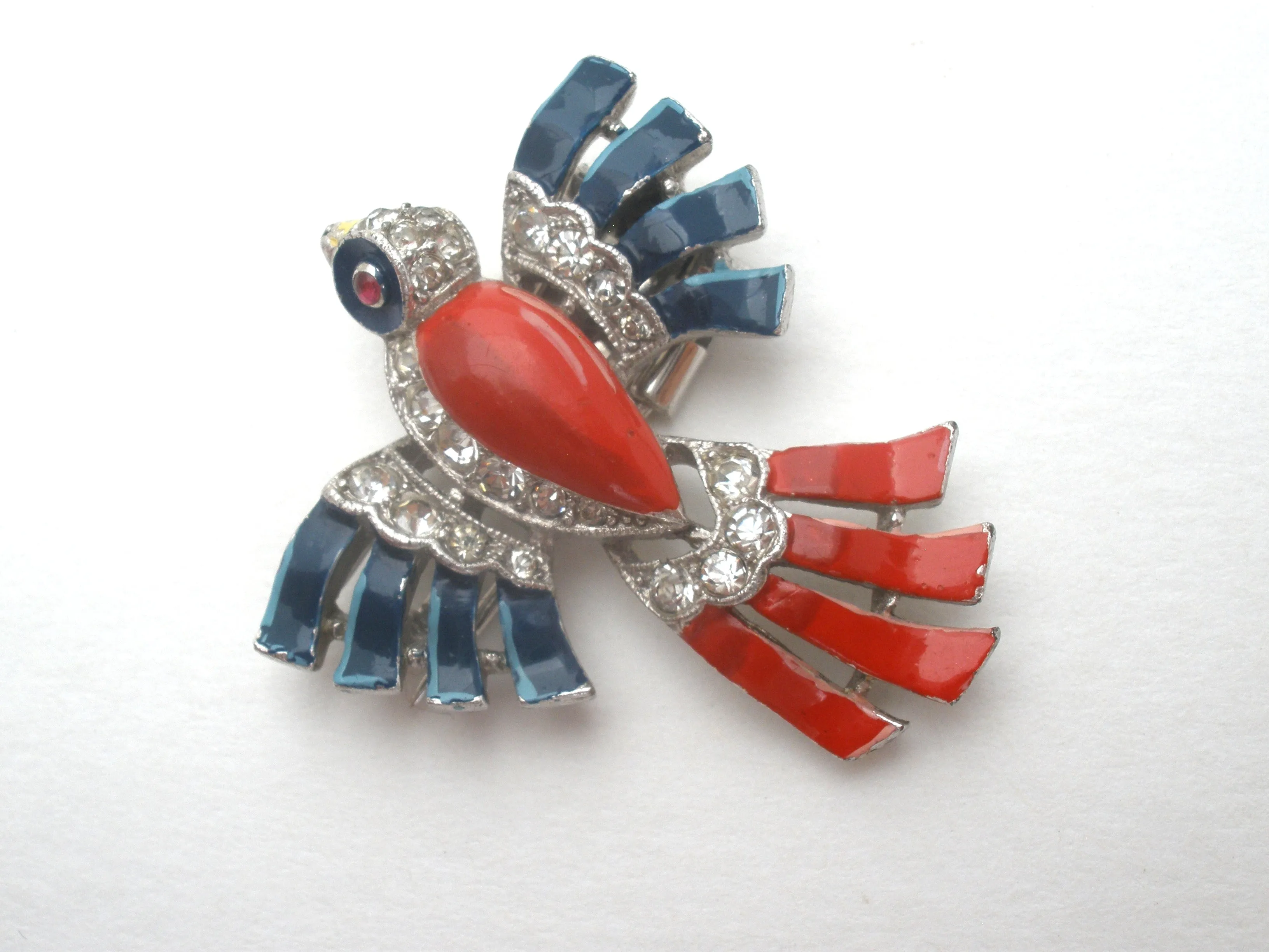 Alfred Philippe Trifari Bird Fur Clip Patriotic Vintage