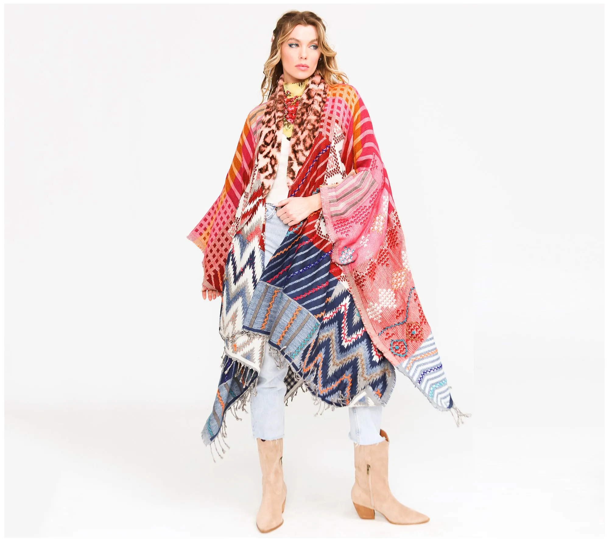 Aratta Noble Blanche Hand Stitched Poncho