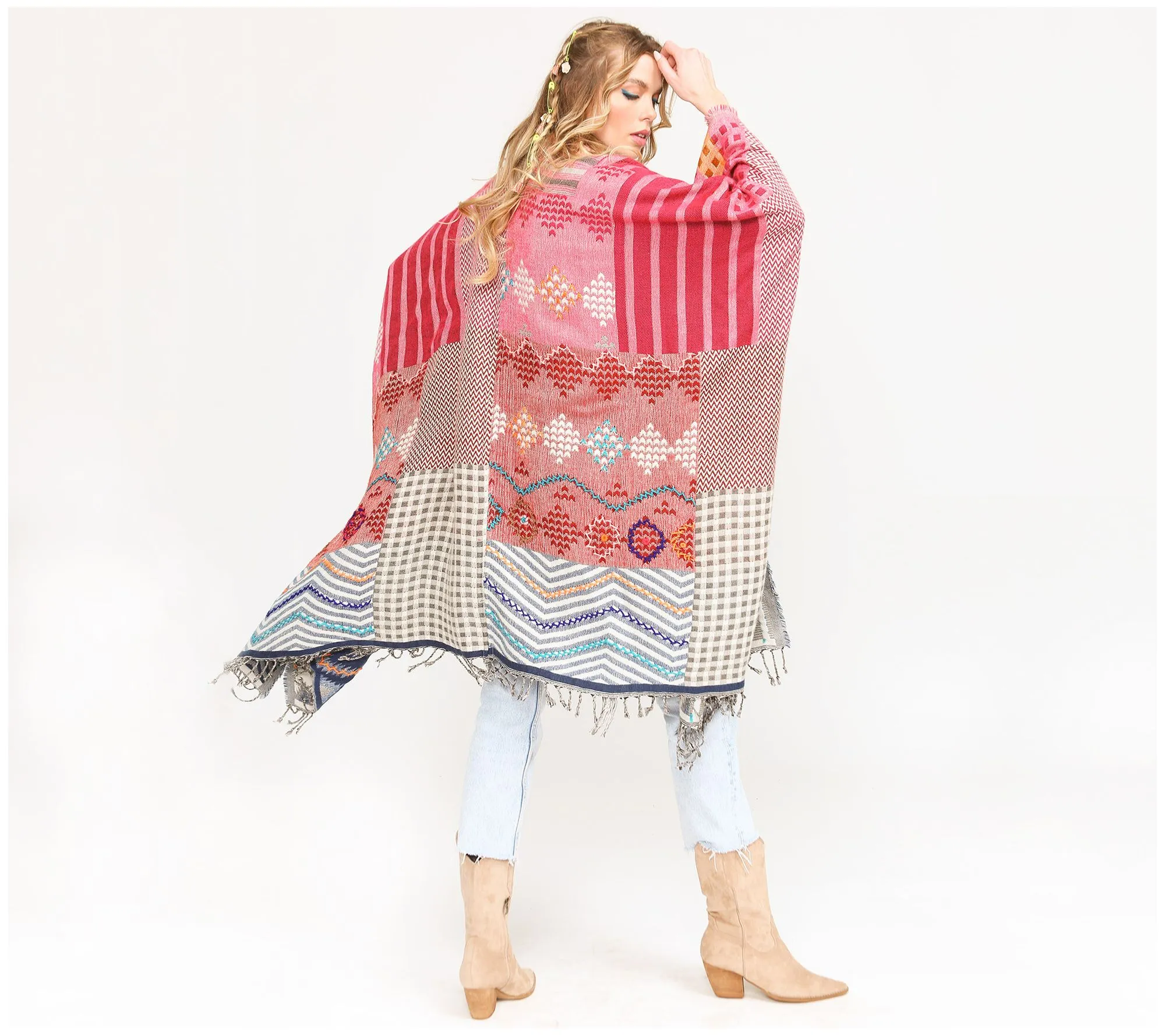 Aratta Noble Blanche Hand Stitched Poncho