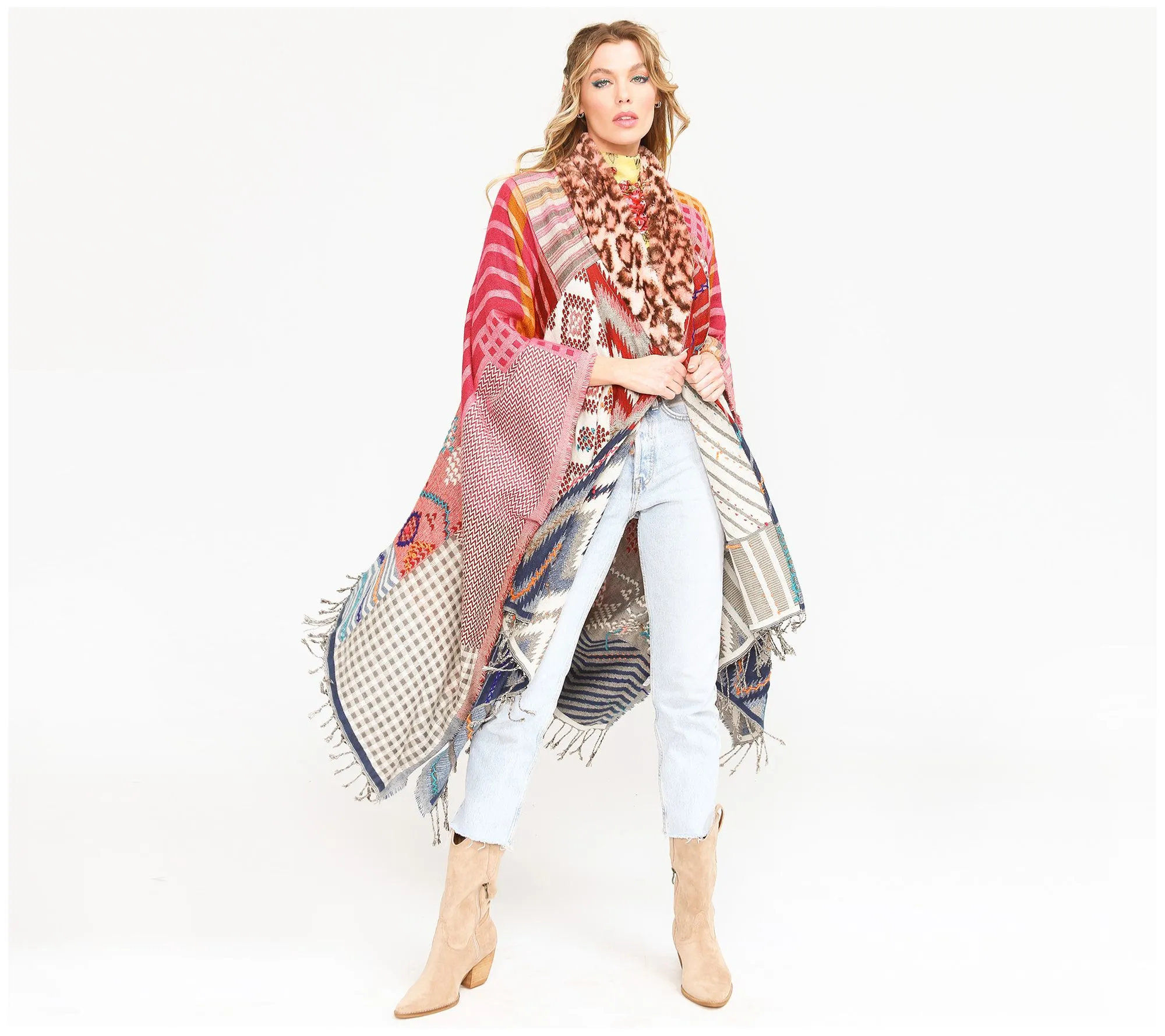 Aratta Noble Blanche Hand Stitched Poncho