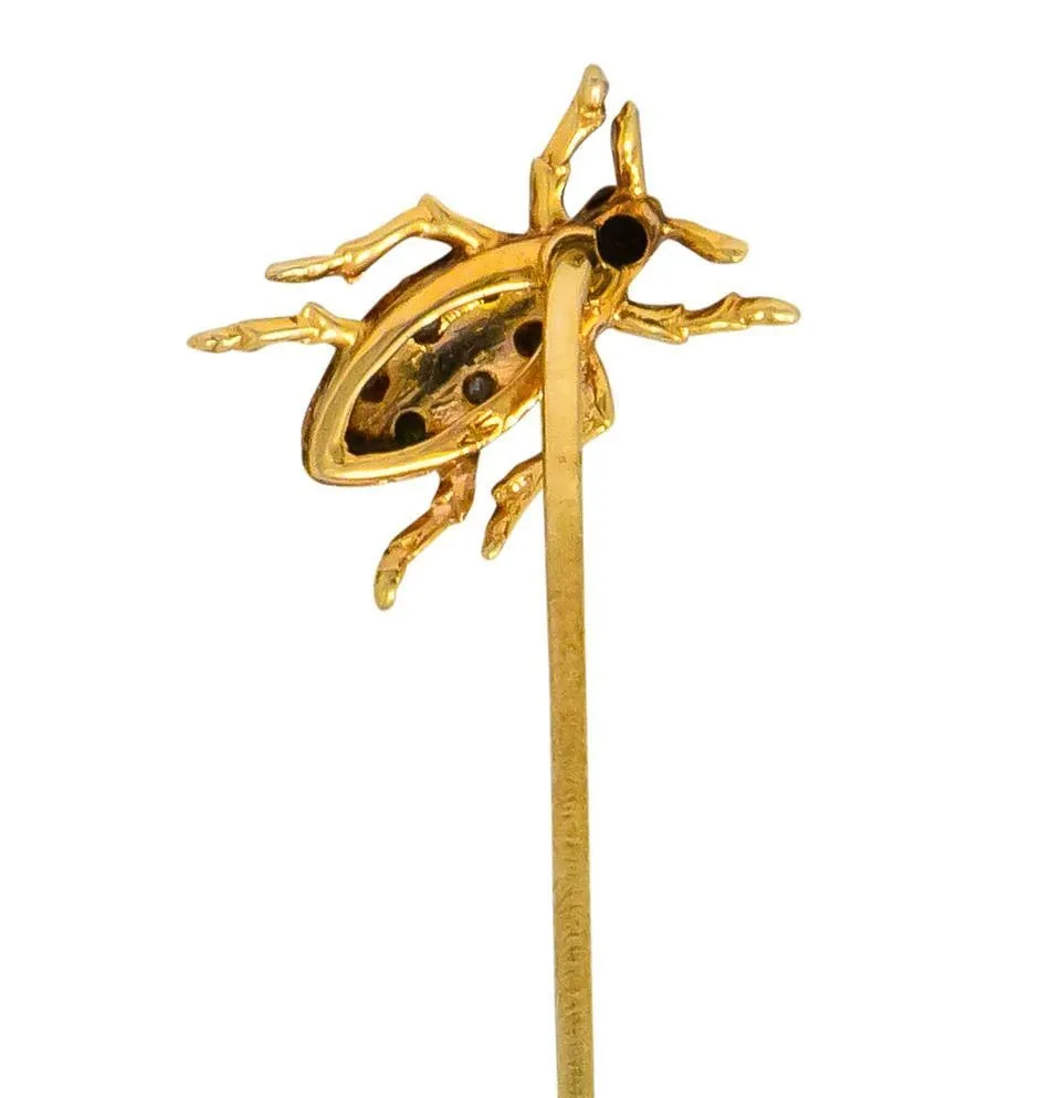 Art Nouveau Diamond Demantoid Garnet 14 Karat Gold Insect Bug Stickpin