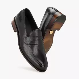 Black Laser Engraved Penny Loafers By Lafattio