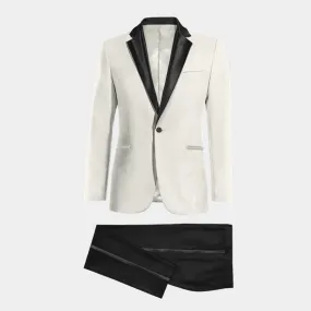  Blazer Esmoquin marfil con solapa en negro slim fit y pantalón negro