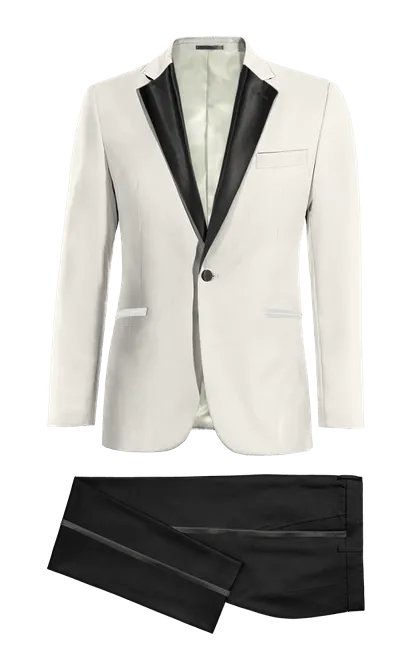  Blazer Esmoquin marfil con solapa en negro slim fit y pantalón negro