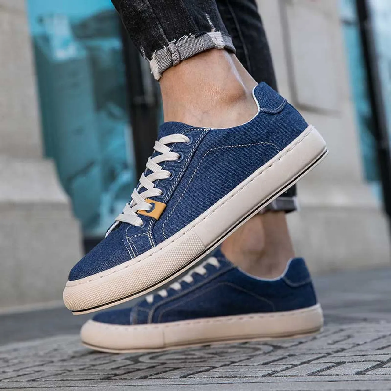 Blue denim canvas casual shoe sneaker