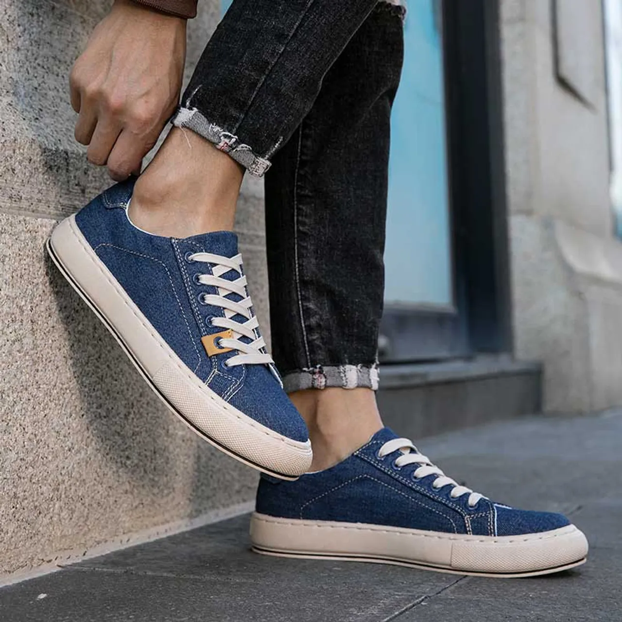 Blue denim canvas casual shoe sneaker