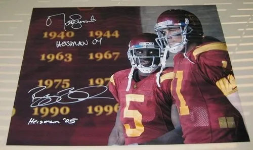 Bush And Leinart Autographed USC 16x20 Photo W/Heisman