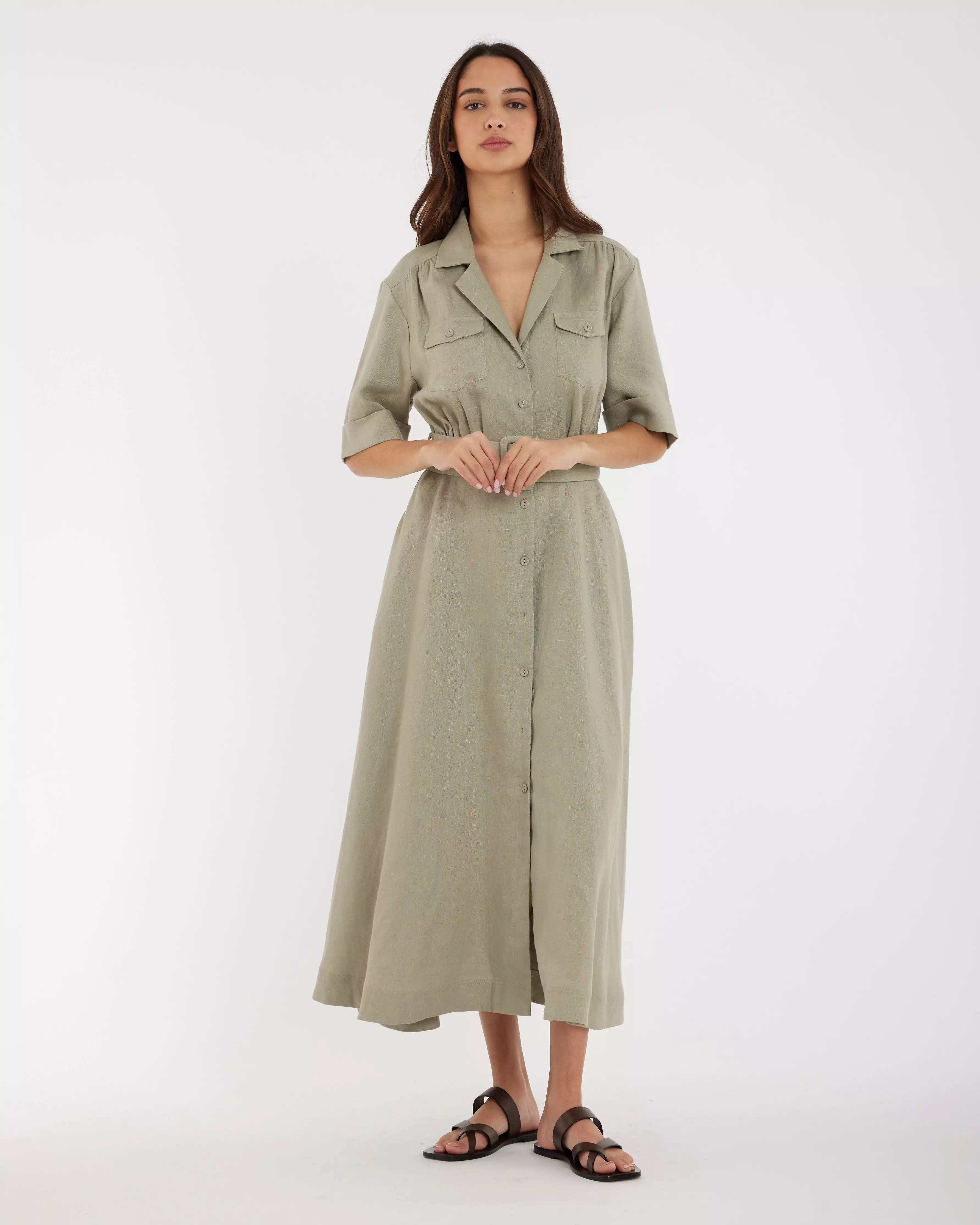 Cadence Linen Dress - Sage