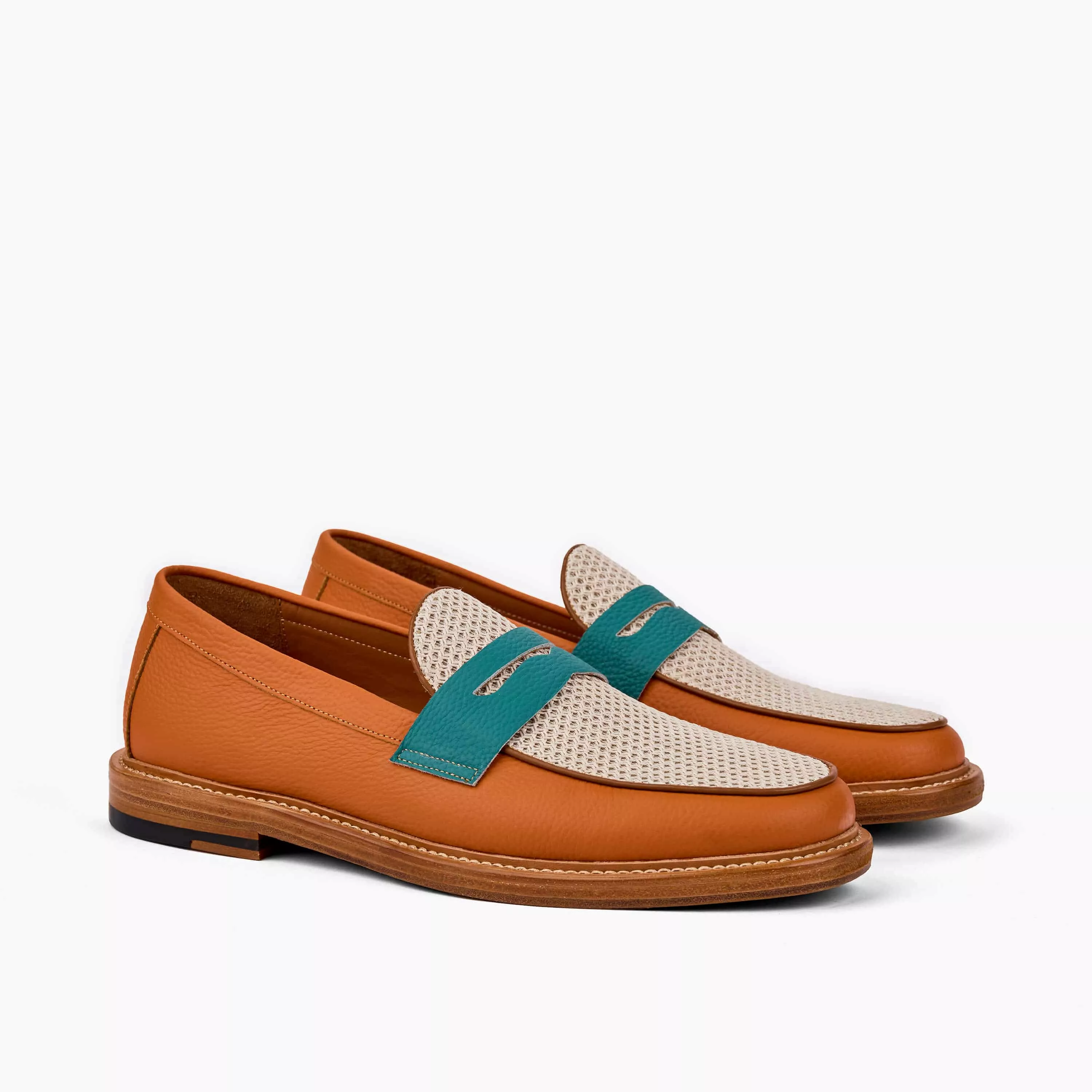 Calum Orange Sea Leather Penny Loafers