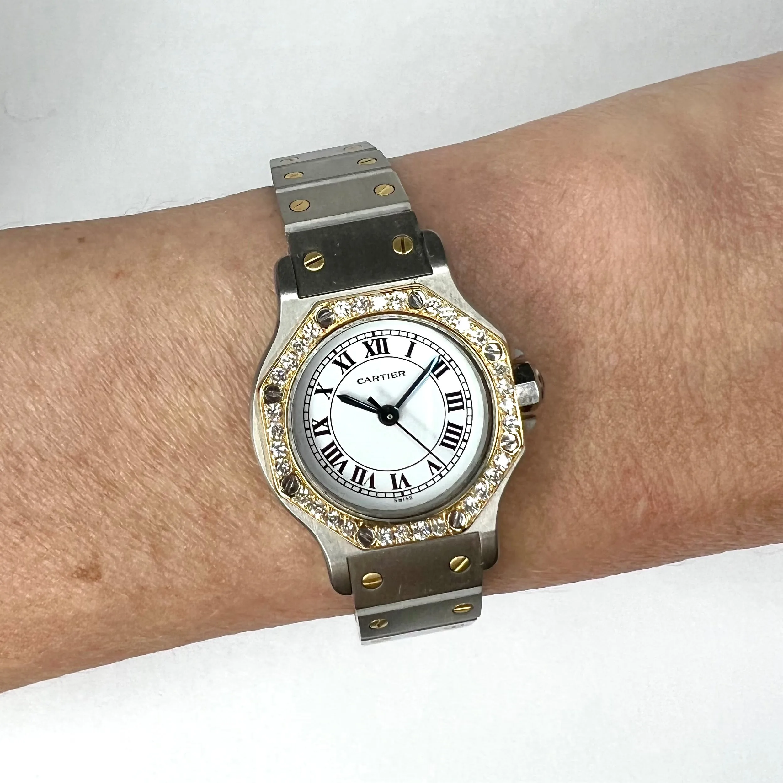 CARTIER SANTOS OCTAGON 25mm Automatic 2 Tone 0.40TCW DIAMOND Watch