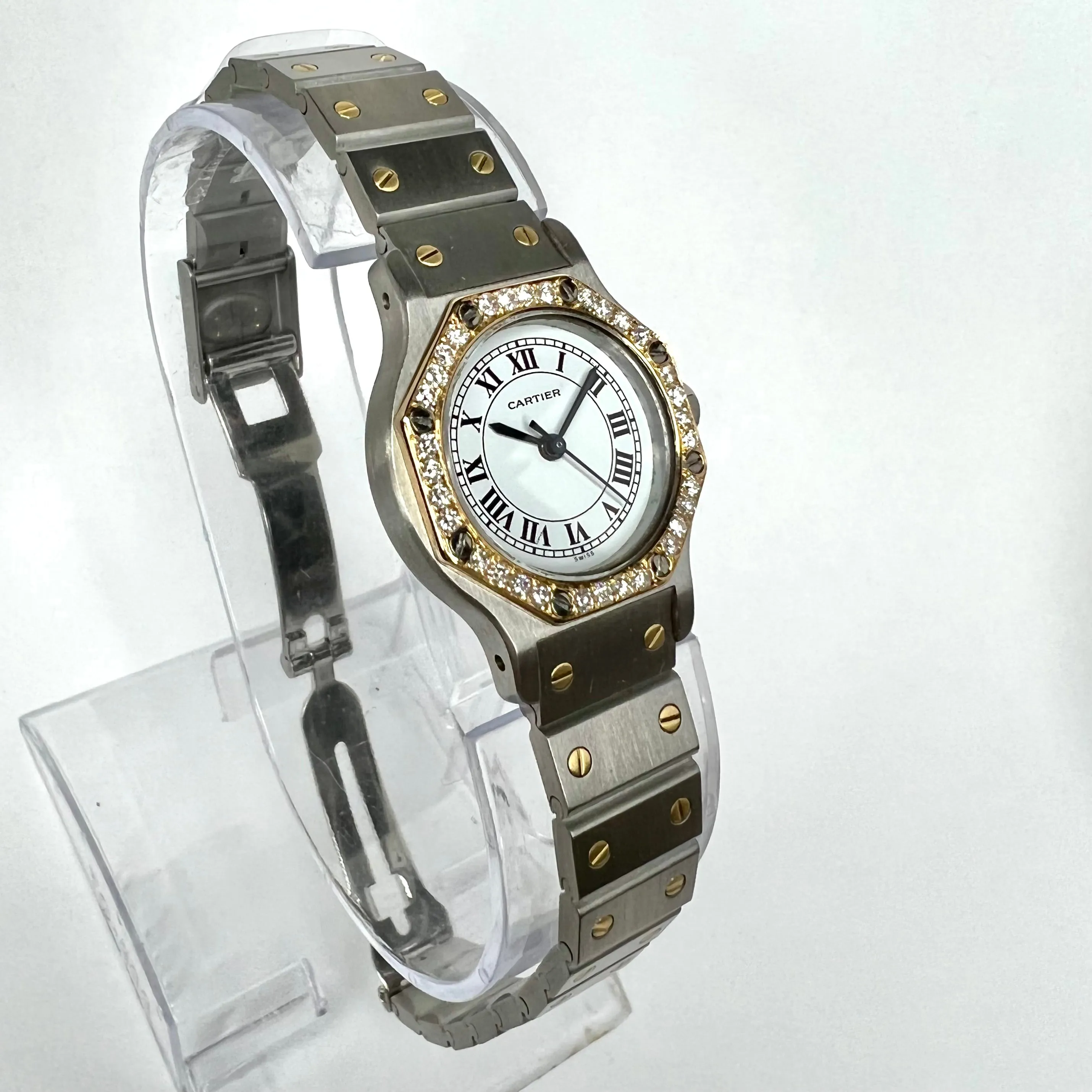 CARTIER SANTOS OCTAGON 25mm Automatic 2 Tone 0.40TCW DIAMOND Watch