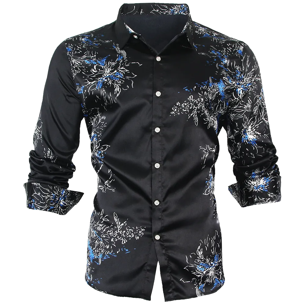 Casual Streetwear Floral Printed Slim Fit Long Sleeve Shirt for Men