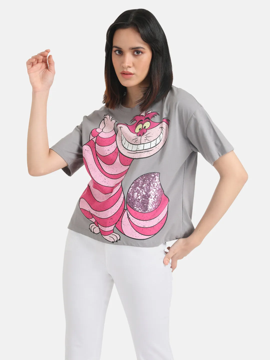 Cheshire Cat  Disney Printed T-Shirt With Sequin Work