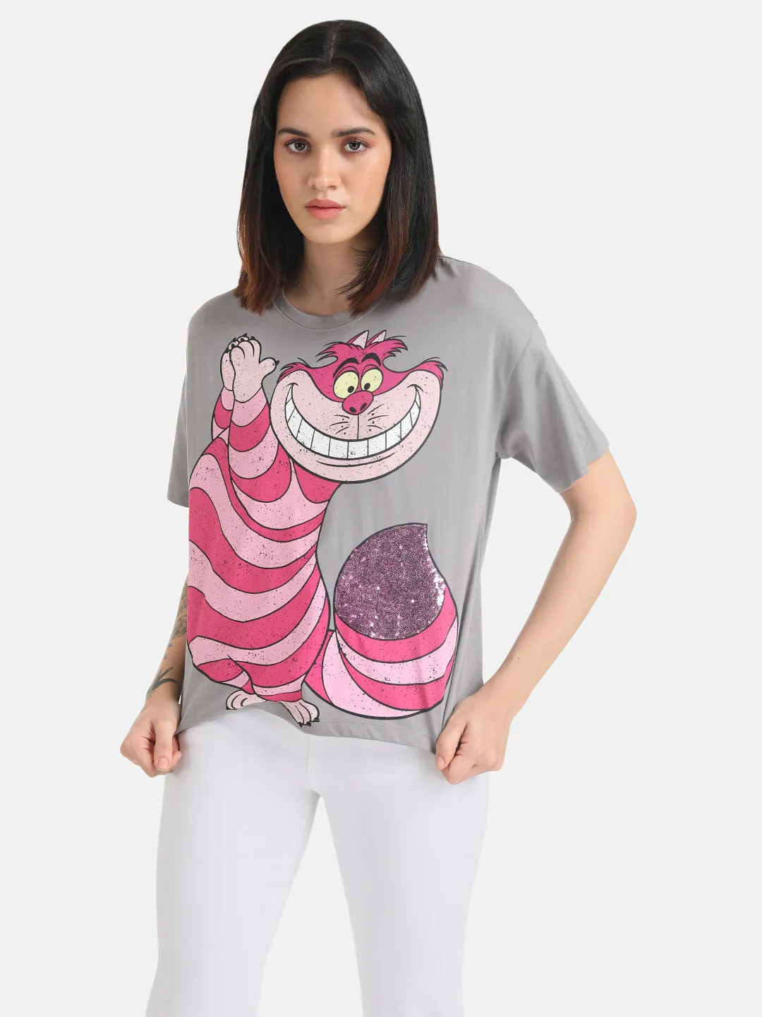 Cheshire Cat  Disney Printed T-Shirt With Sequin Work