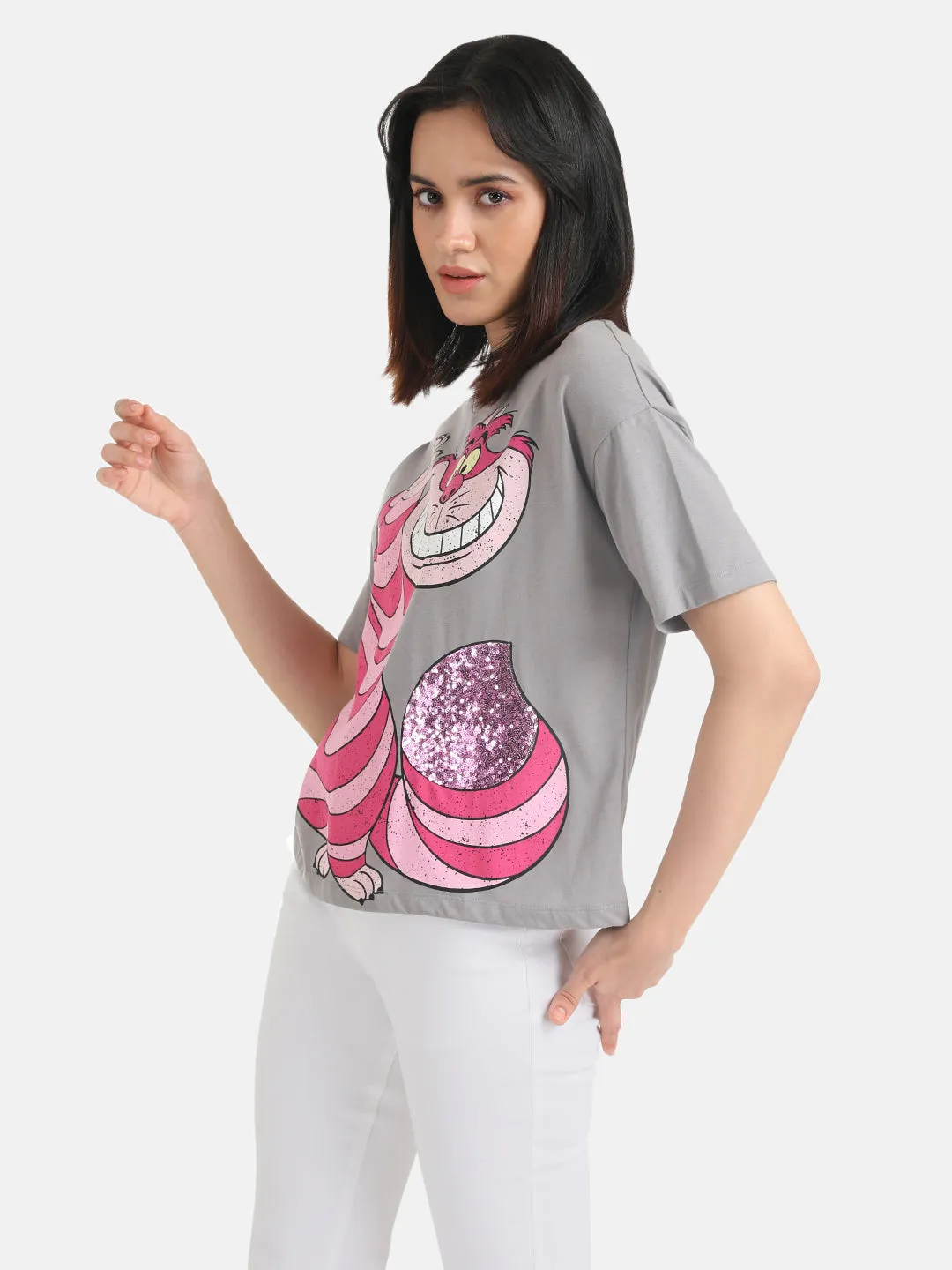 Cheshire Cat  Disney Printed T-Shirt With Sequin Work