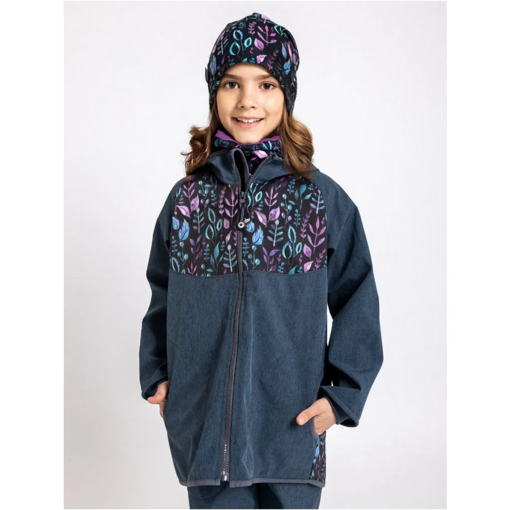 children's softshell jacket with fleece Unuo Basic Leaves brindled blue