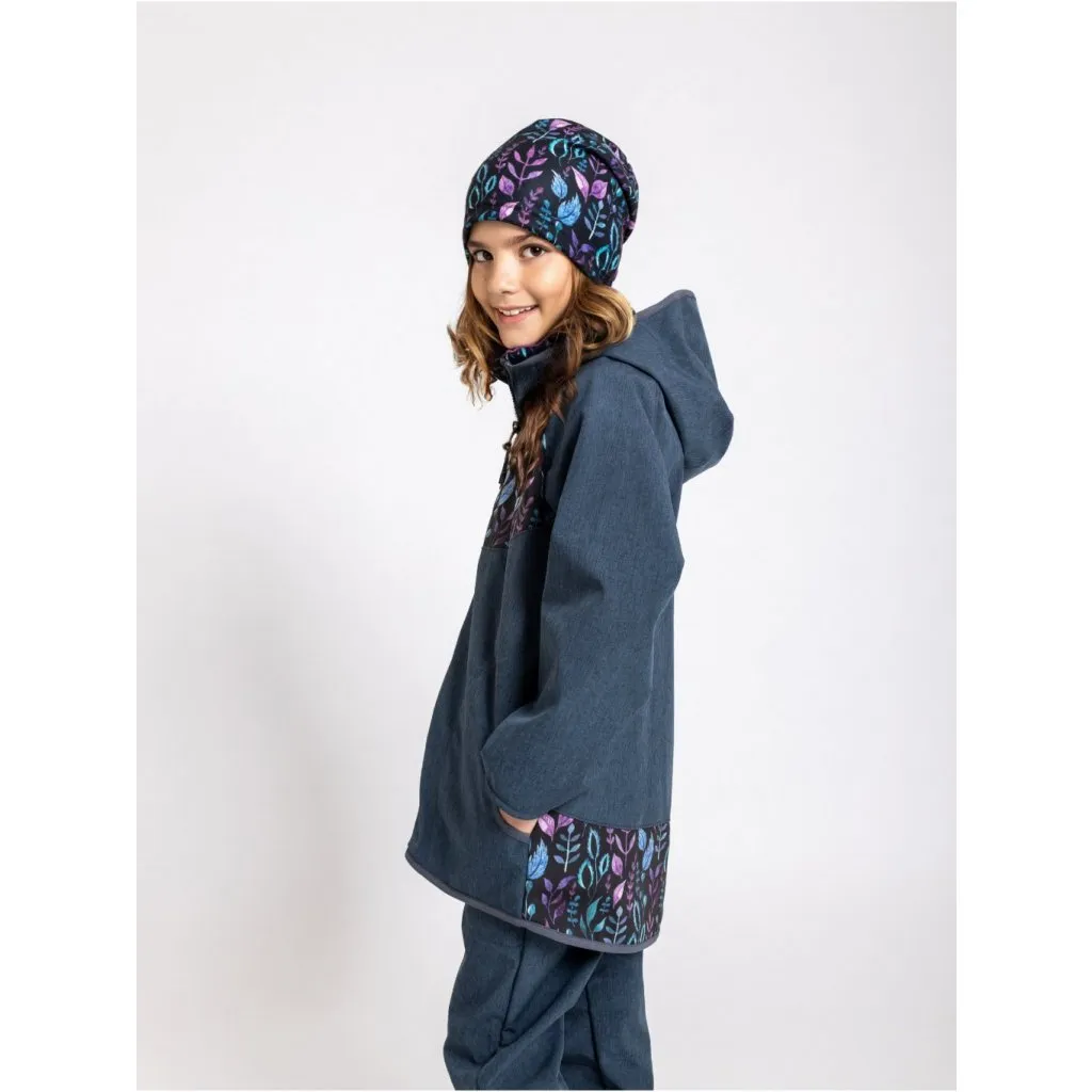 children's softshell jacket with fleece Unuo Basic Leaves brindled blue