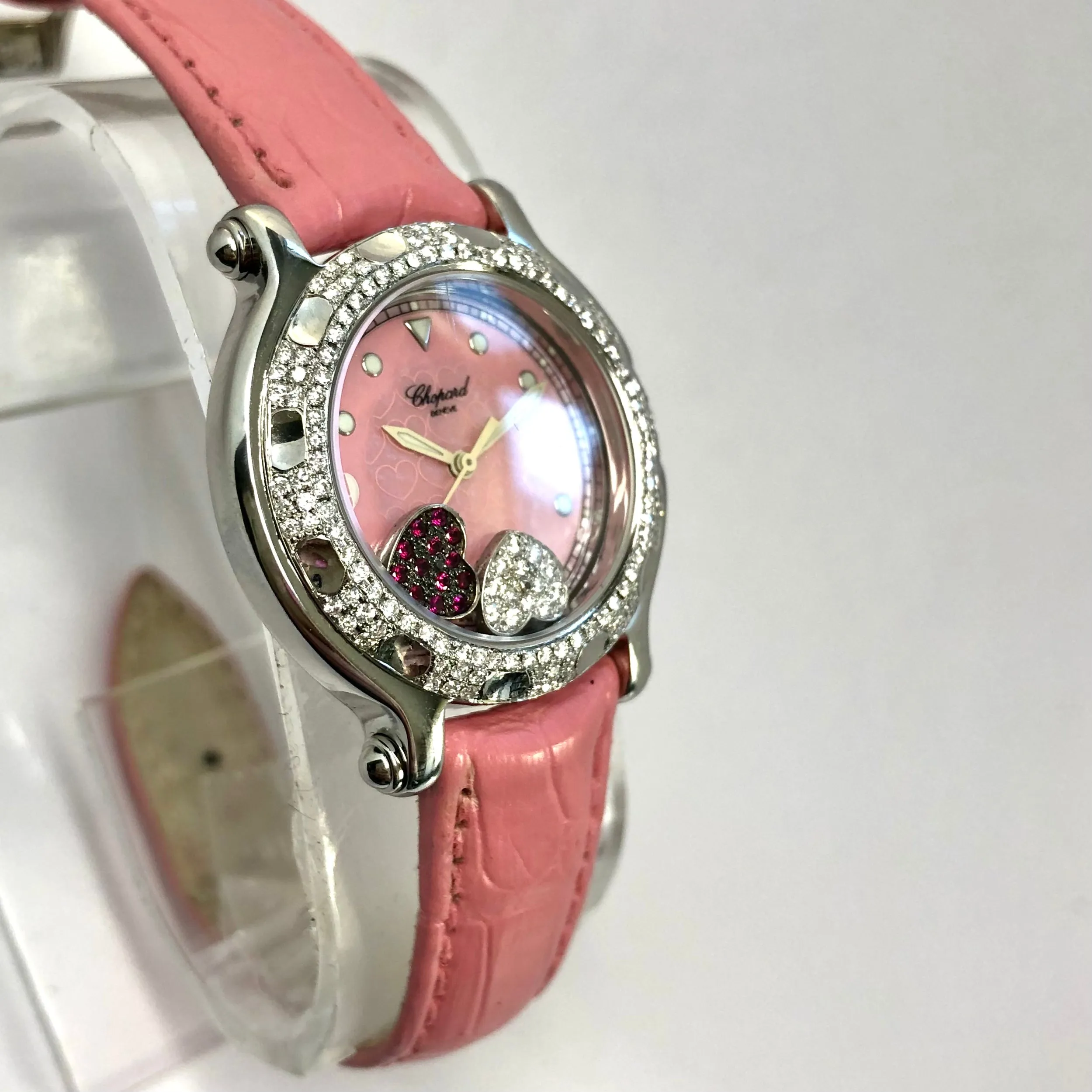 CHOPARD HAPPY SPORT Quartz 32mm Steel Diamond & Red Rubies Watch