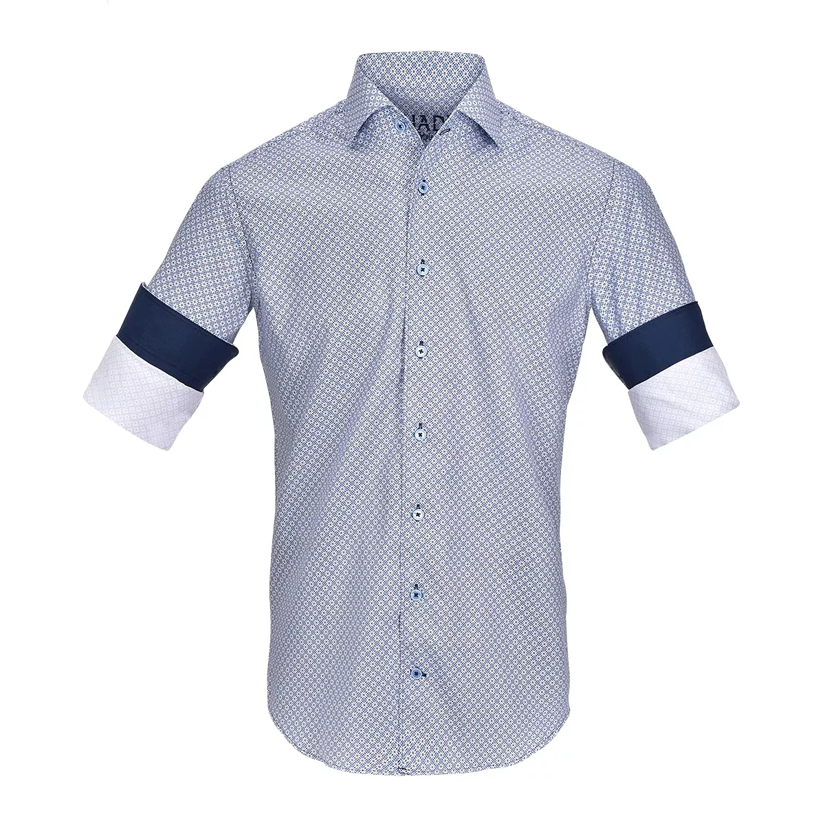 CMW550R - Cuadra blue casual fashion medallion abstract shirt for men