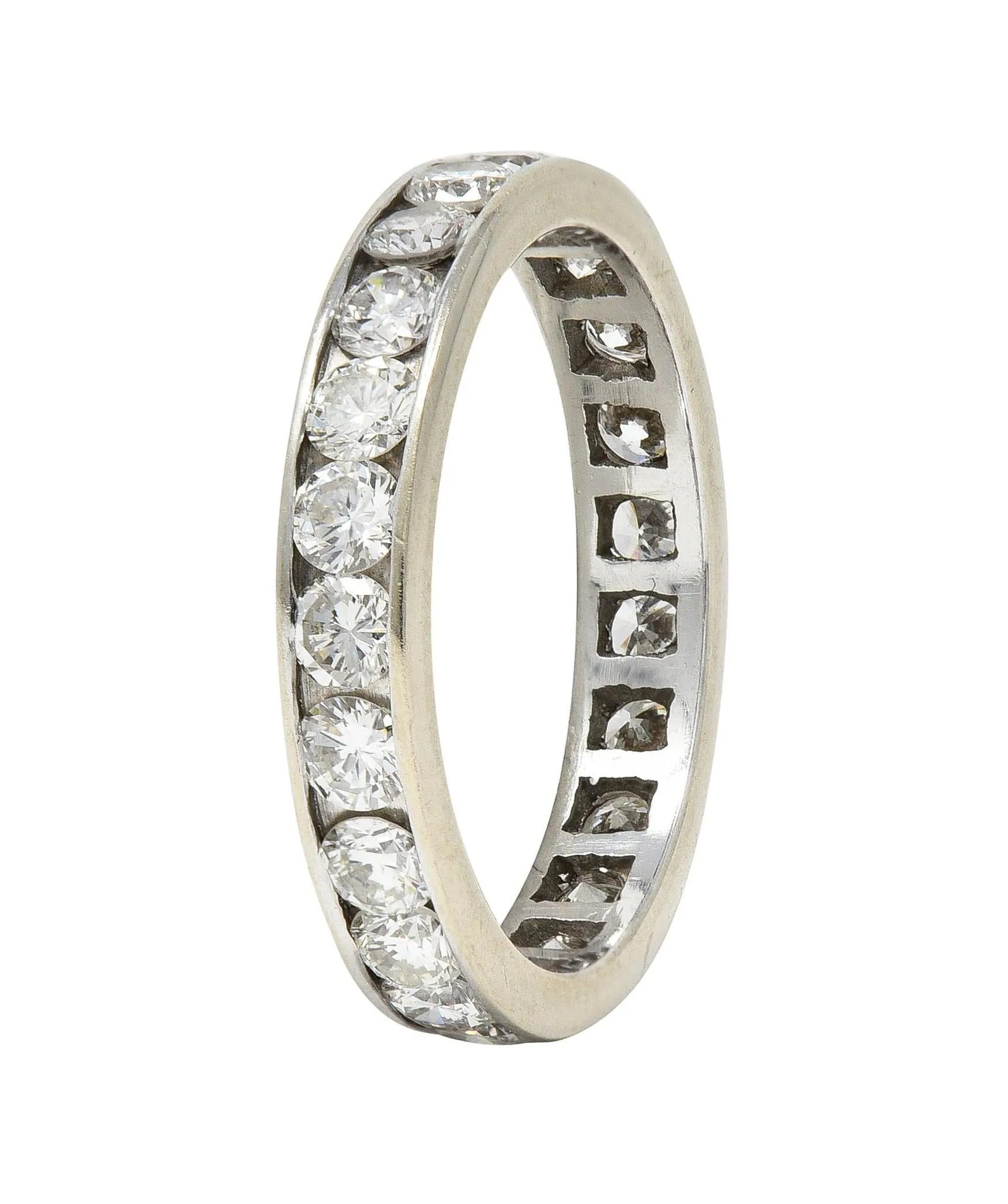 Contemporary 1.61 CTW Round Diamond 14 Karat White Gold Eternity Wedding Band Ring