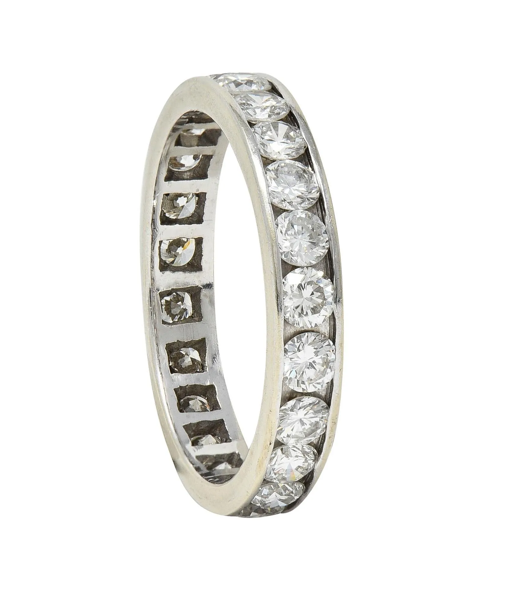 Contemporary 1.61 CTW Round Diamond 14 Karat White Gold Eternity Wedding Band Ring