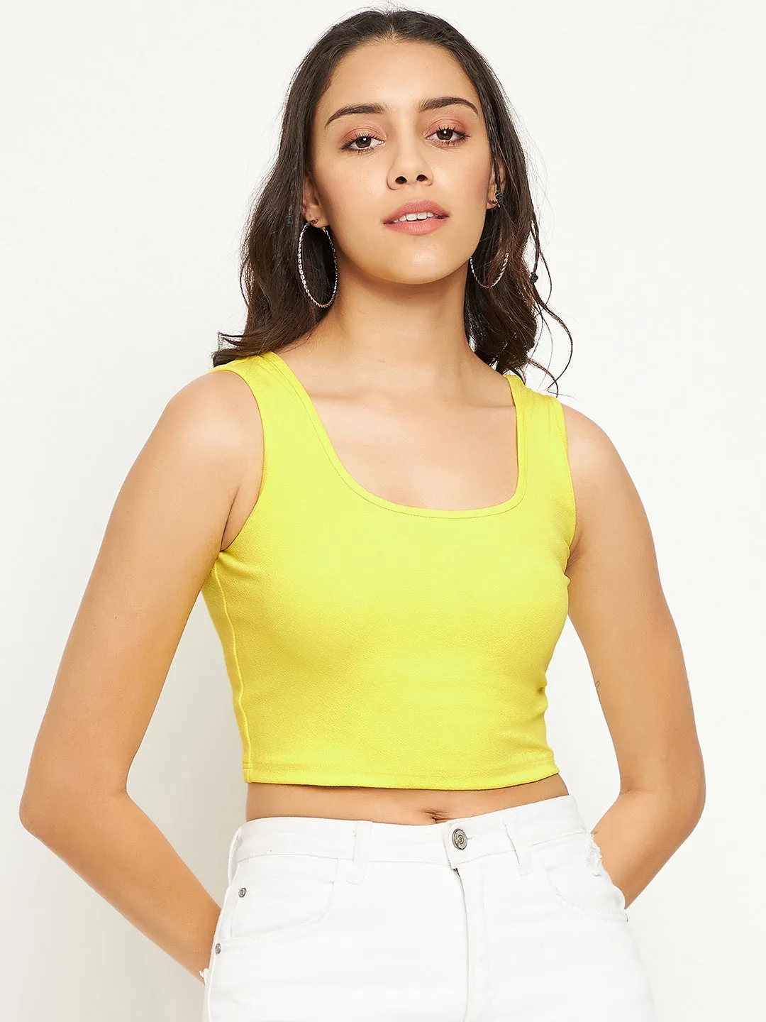 Cotton Stretchable Basic Round Neck Crop Top