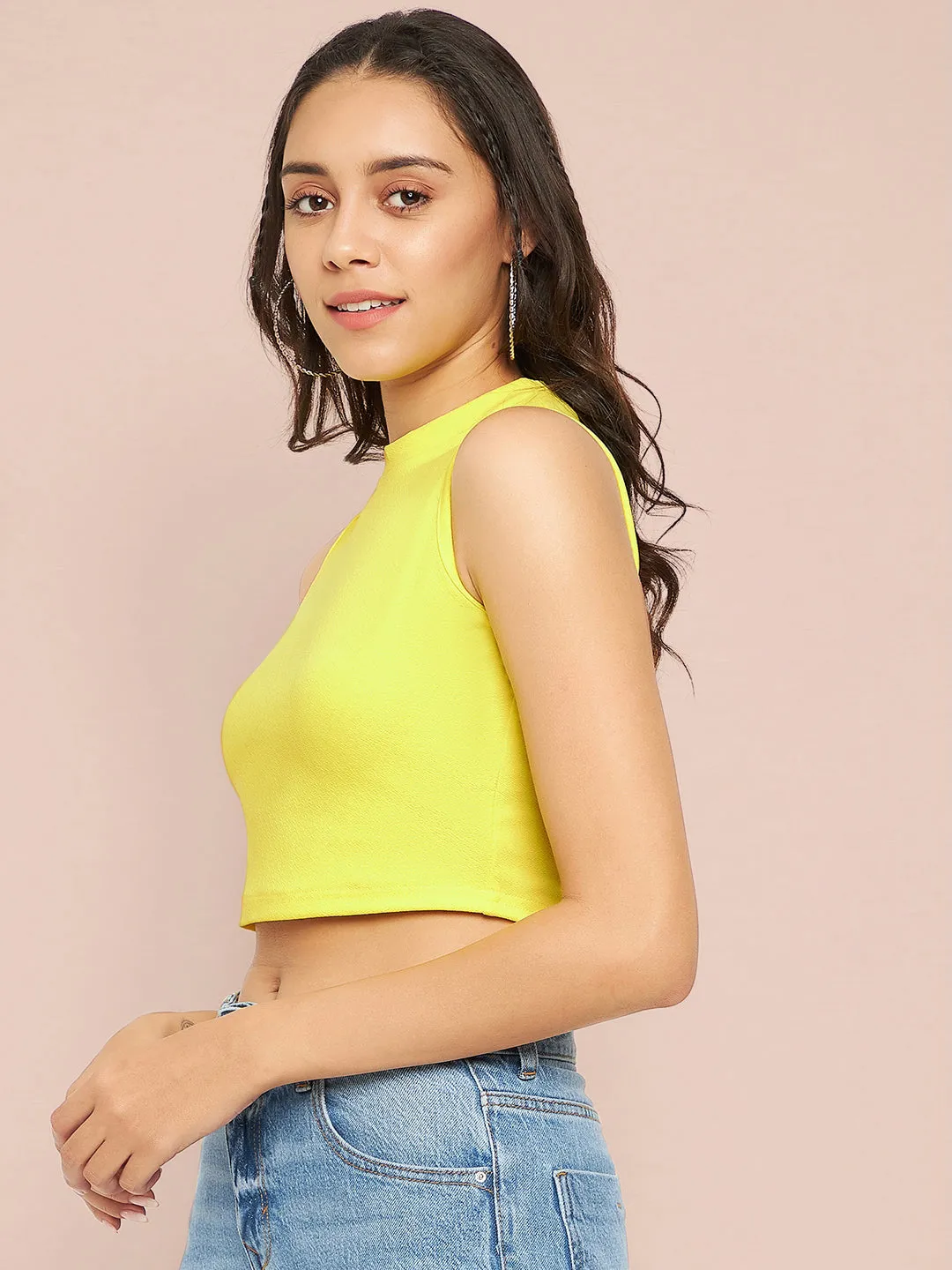 Cotton Stretchable High Neck Crop Top