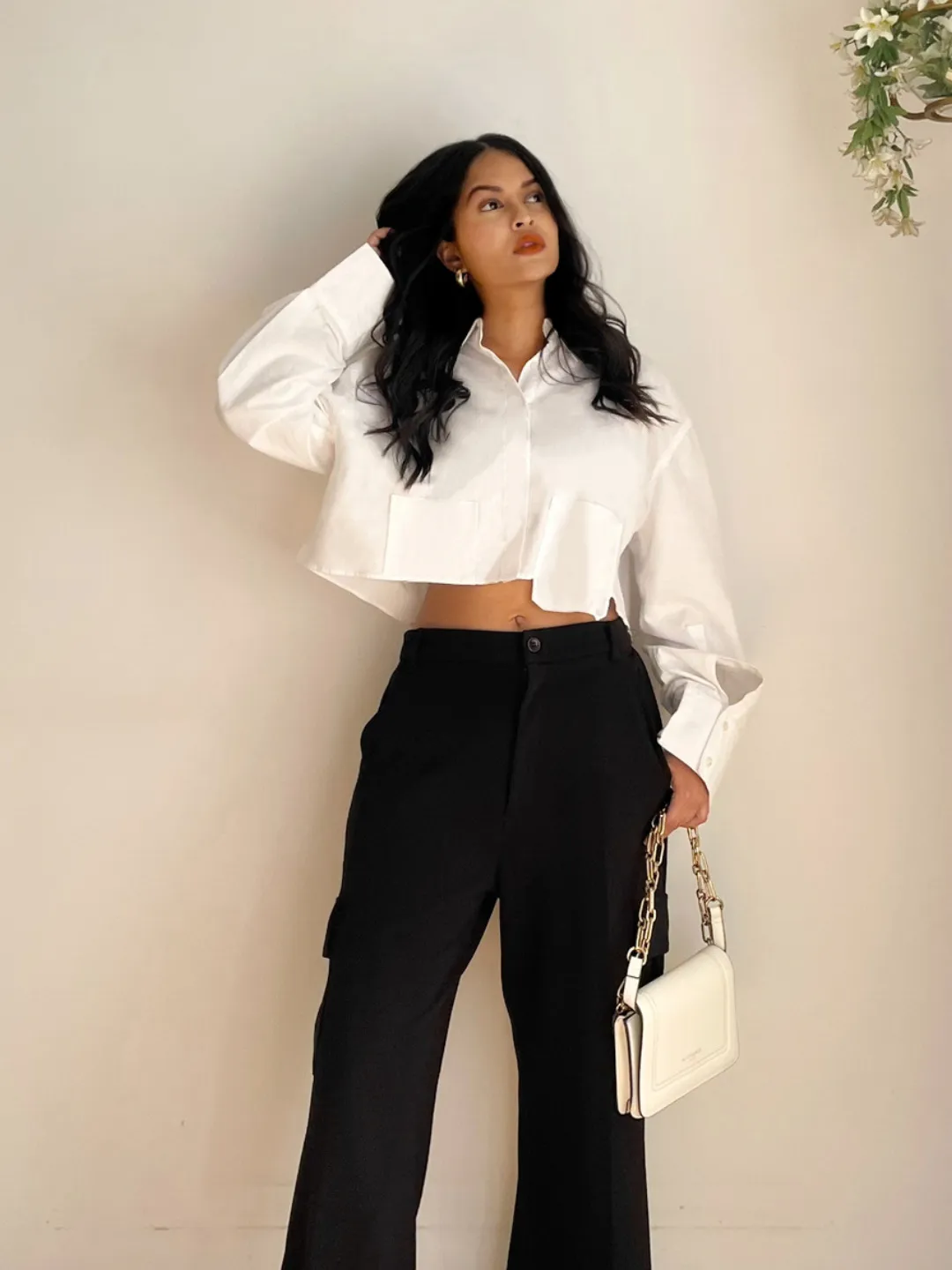 Cropped Cotton Shirt with Pocket