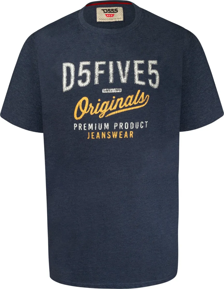 D555 Alfred 2 Pack Logo Print T-Shirts - Denim Charcoal