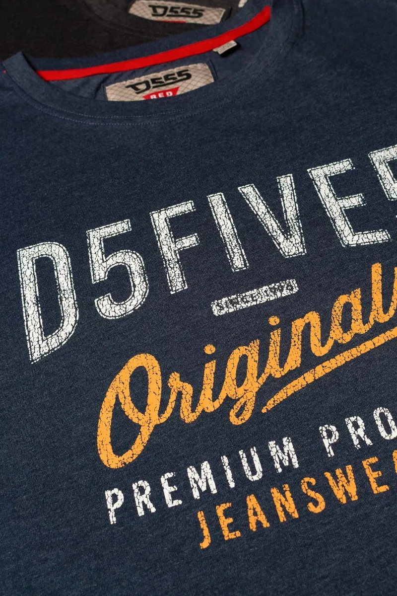 D555 Alfred 2 Pack Logo Print T-Shirts - Denim Charcoal