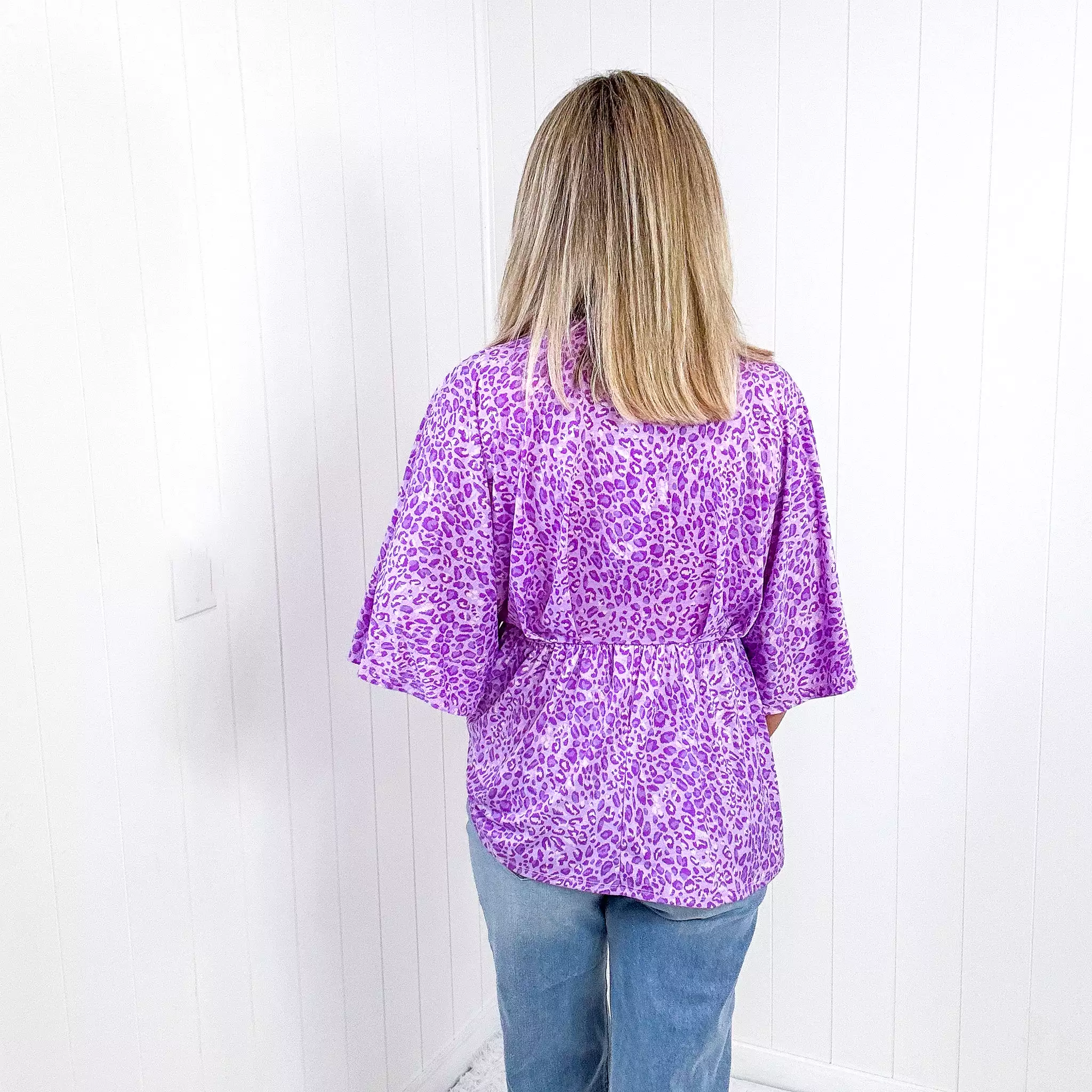 Dear Scarlett Dreamer Peplum Top in Lavender Leopard Print