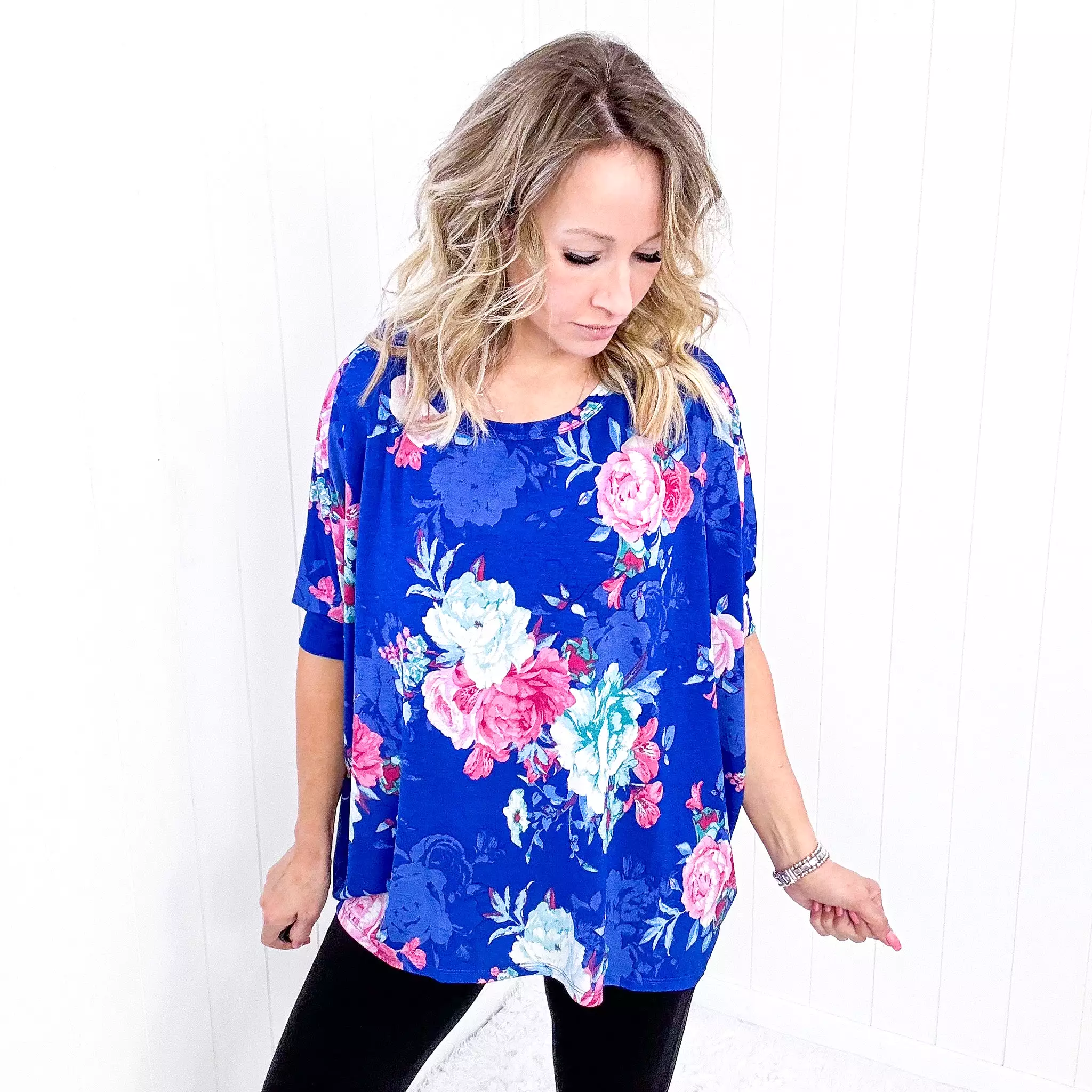 Dear Scarlett Essential Blouse in Royal and Pink Floral