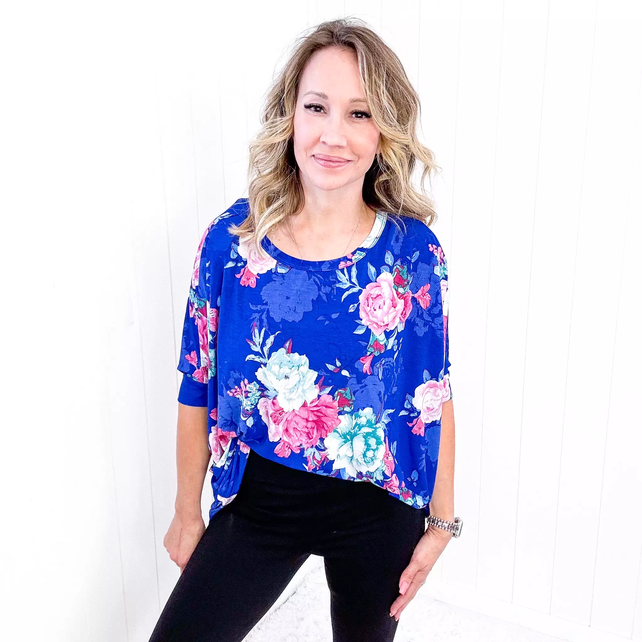 Dear Scarlett Essential Blouse in Royal and Pink Floral