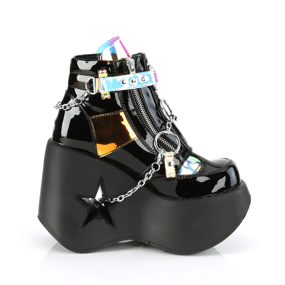 DEMONIA Black Magic Mirror Platform Ankle Boots