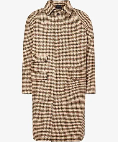 Drakes Mens Gun Check Dudley houndstooth-print relaxed-fit wool coat