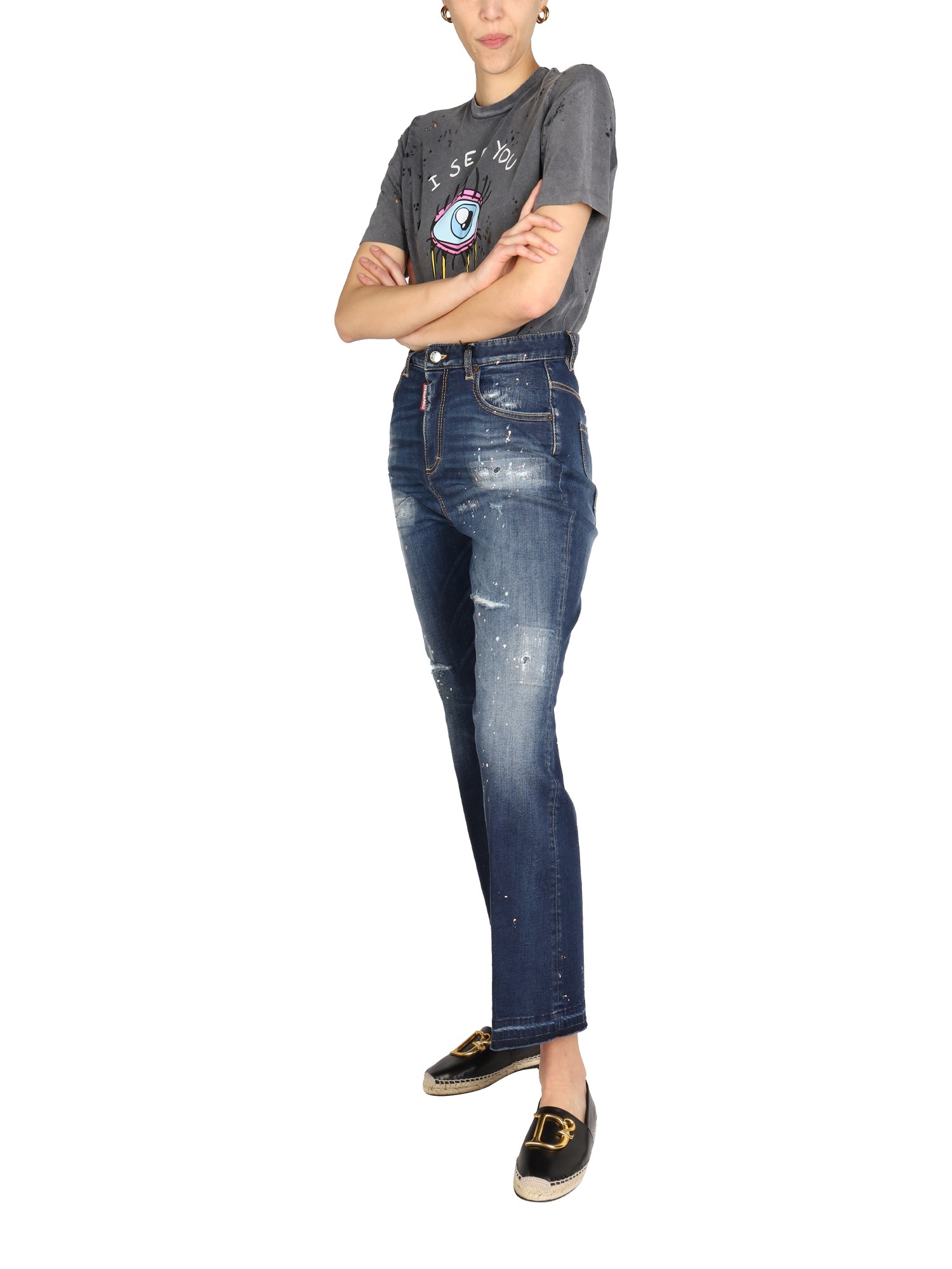 DSQUARED    WIDE LEG COTTON DENIM JEANS