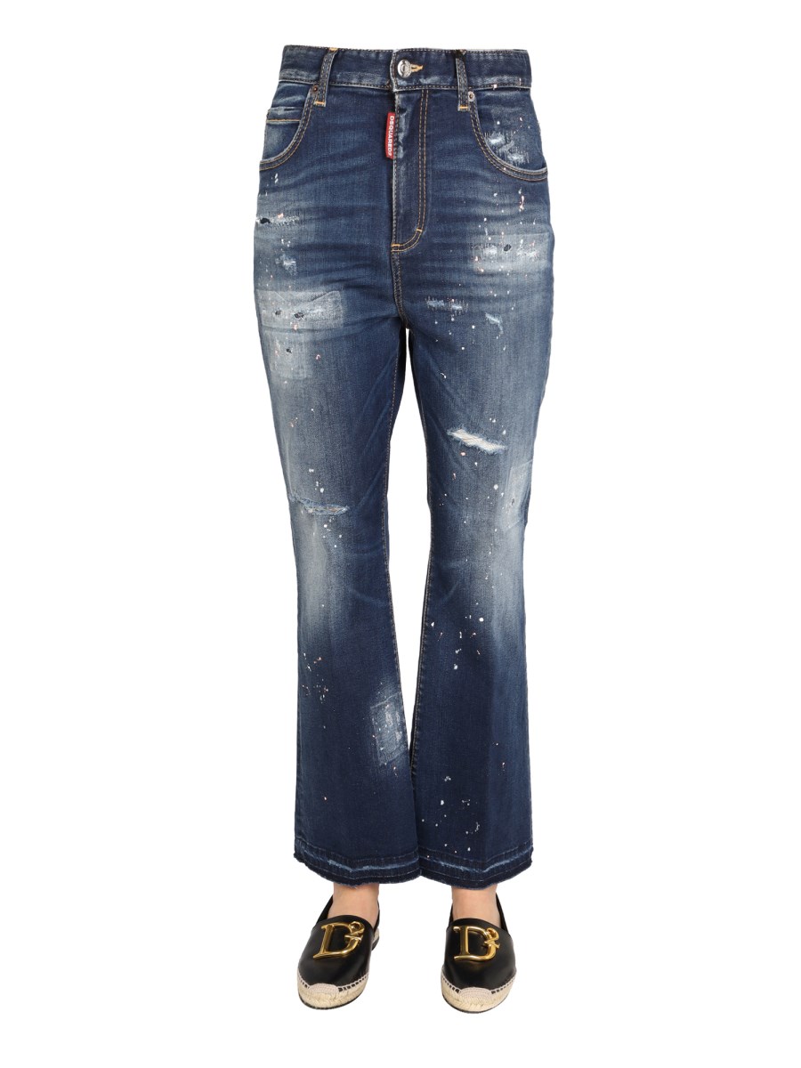 DSQUARED    WIDE LEG COTTON DENIM JEANS