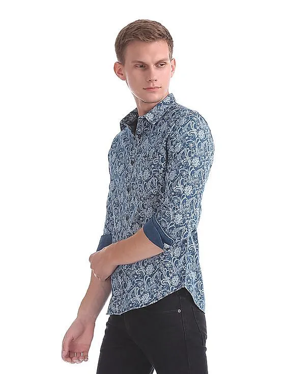 Ed Hardy Slim Fit Printed Denim Shirt